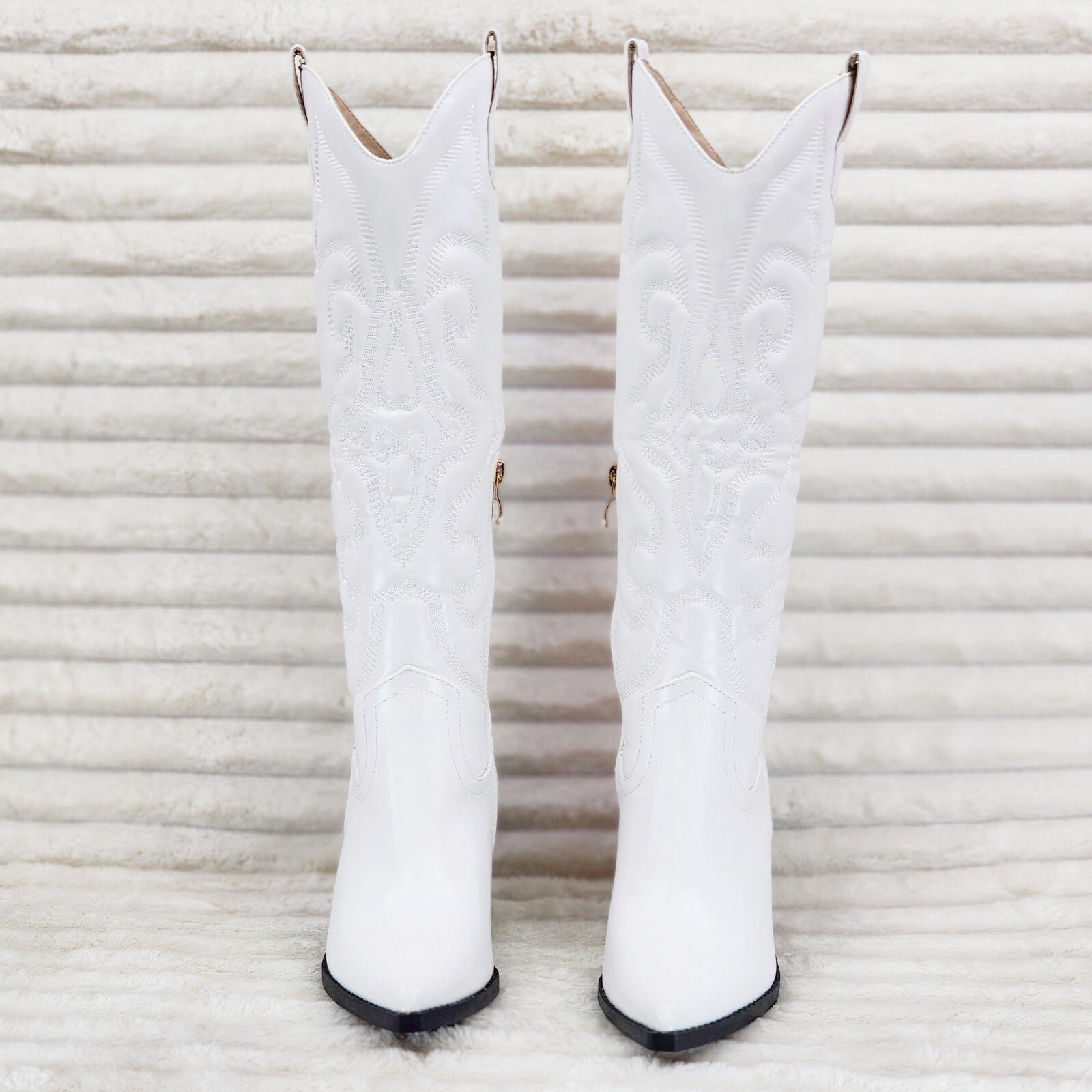 Electric Cowboy Faux Leather Matte Western Knee High Cowgirl Boots Pearl White