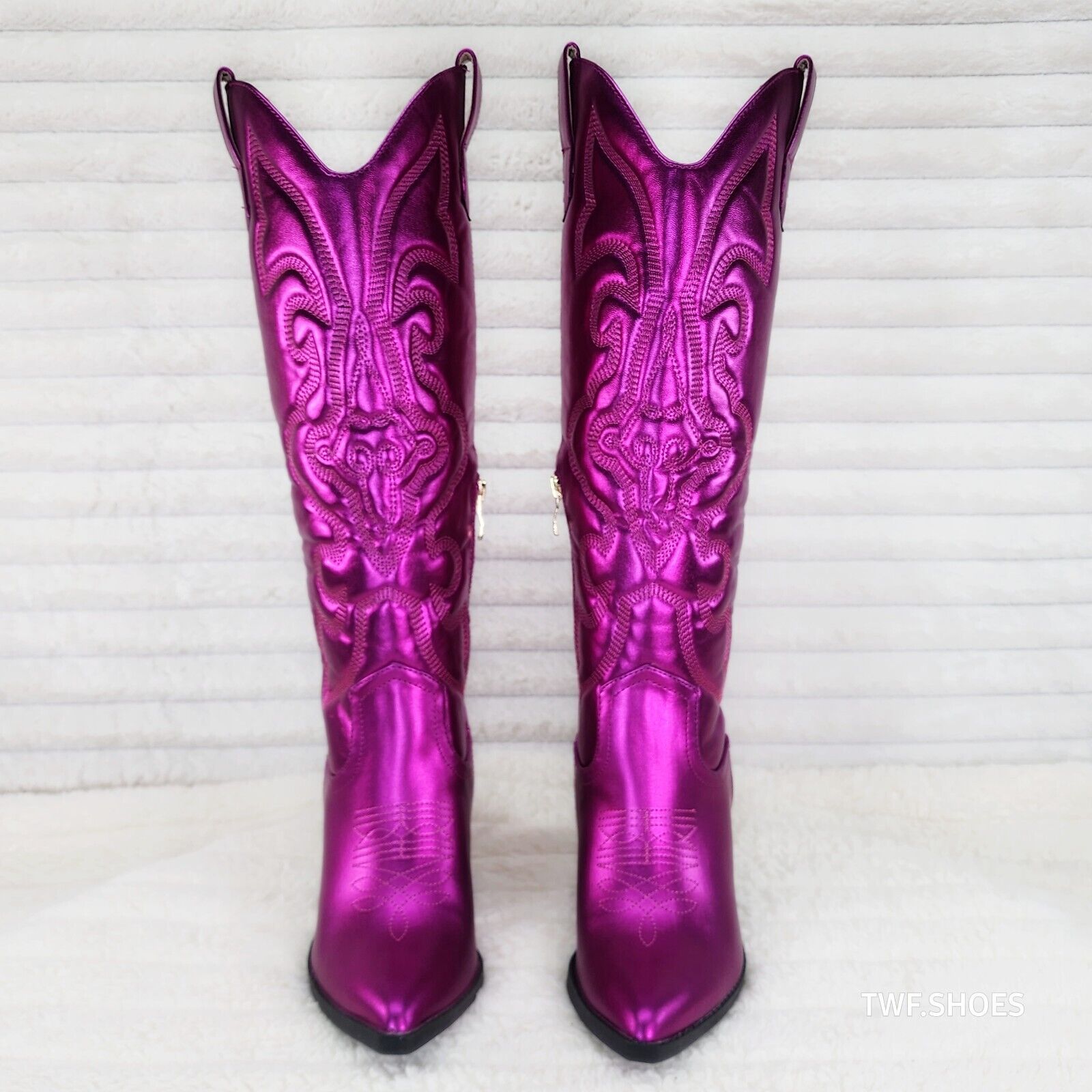 Electric Cowboy Metallic Matte Western Knee High Cowgirl Boots Hot Fuchsia Pink - Totally Wicked Footwear