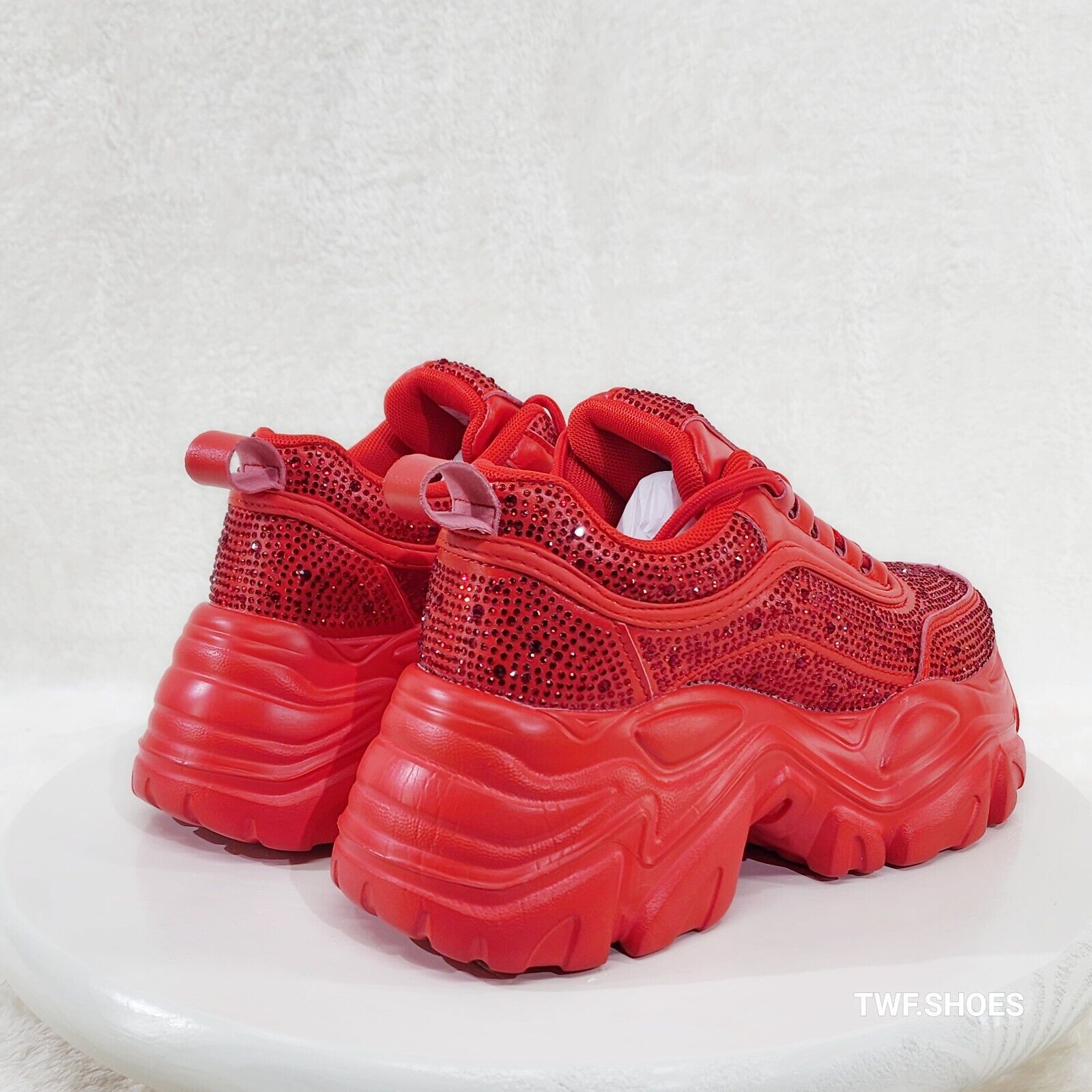Cush Sport Rhinestone Comfy Platform Light Weight Sneakers Red - Totally Wicked Footwear