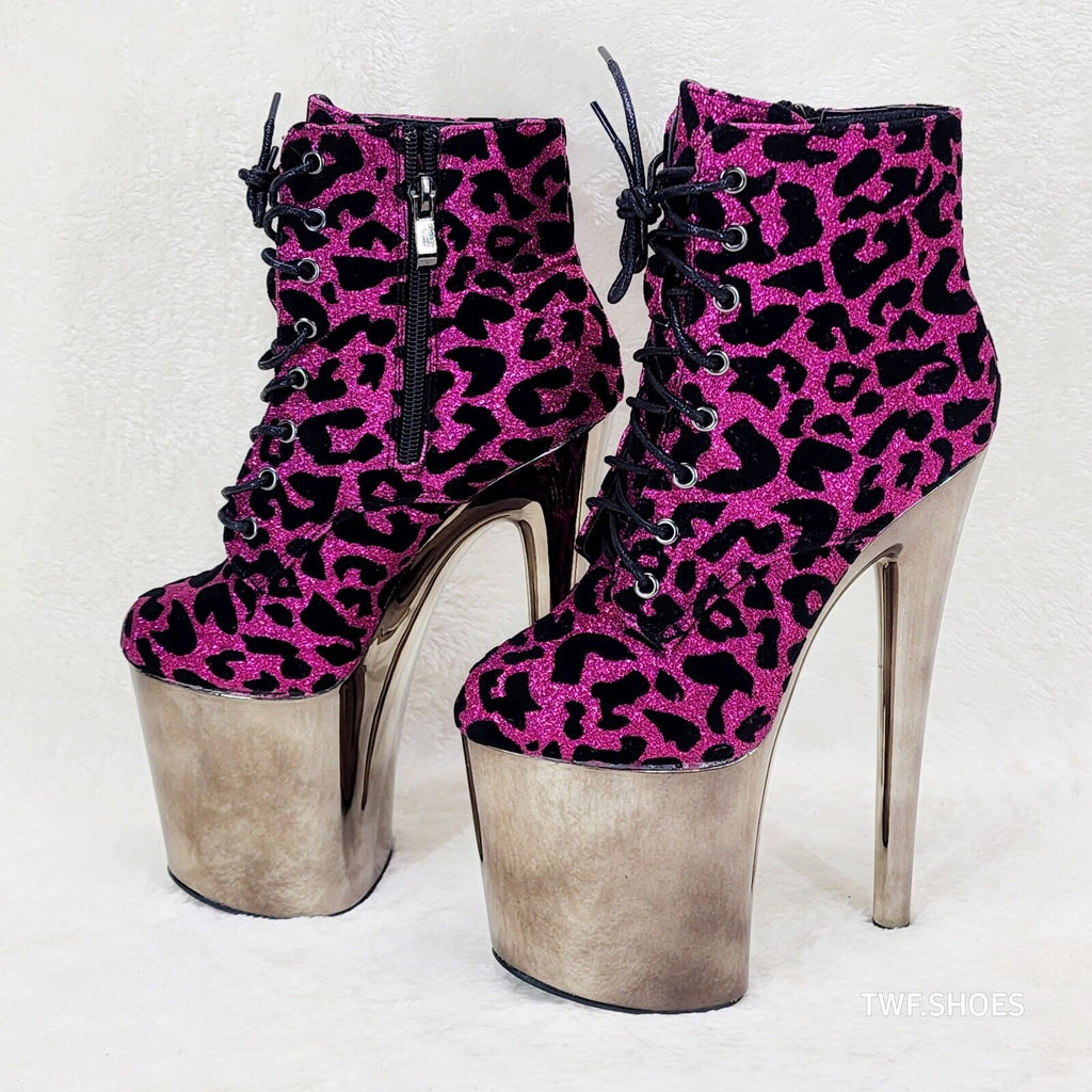 Bulls Fuchsia Leopard Chrome Platform High Heel Ankle Boots - Totally Wicked Footwear