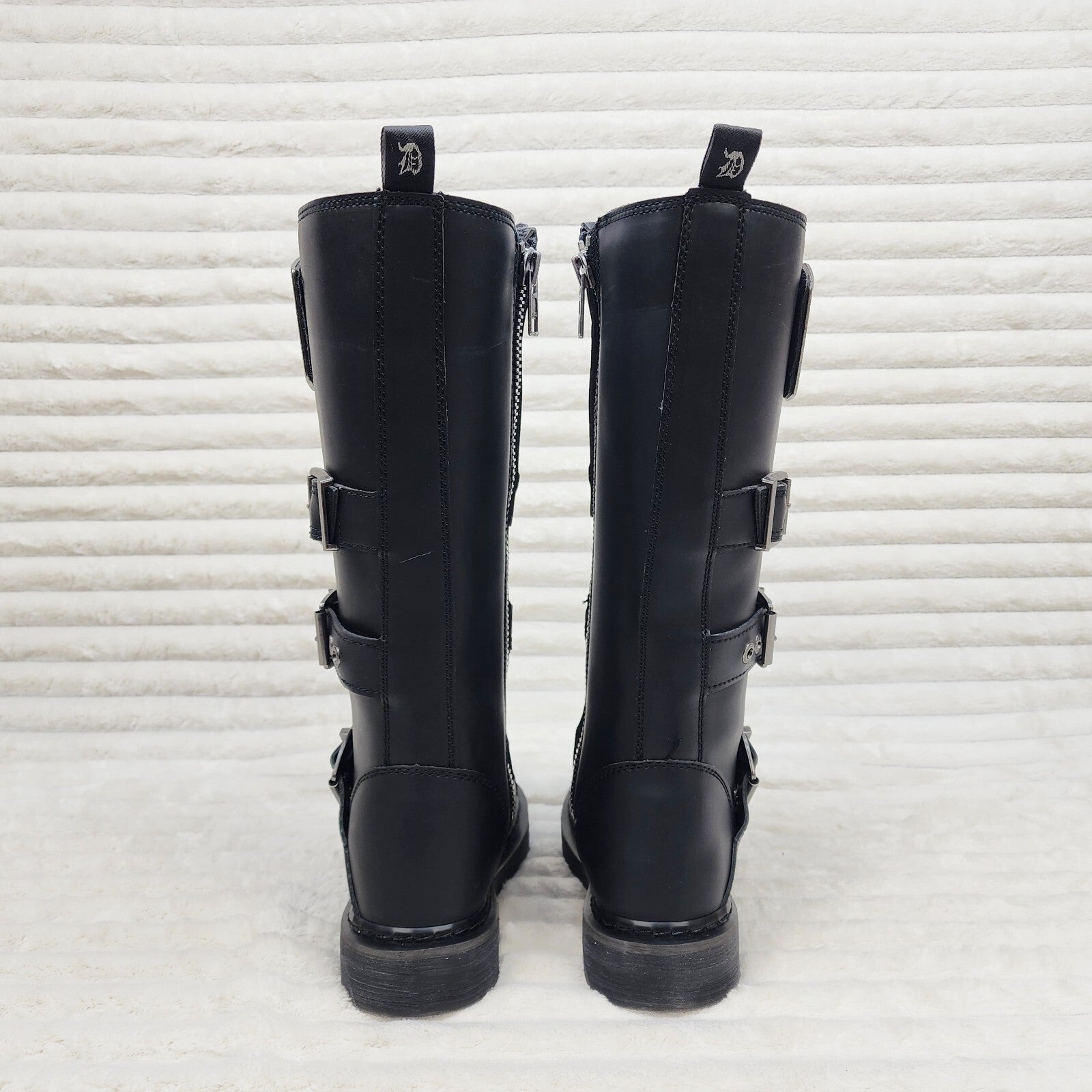 DEMONIA Bolt 405 Goth Combat Biker Knee Boots Black Matte Men Sizes