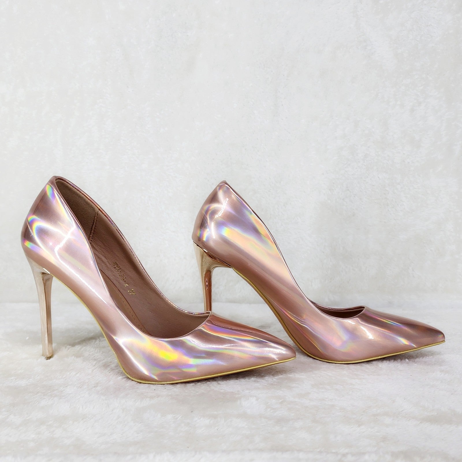 Jewels Champagne Gold Metallic Hologram 4" Heel Stiletto Shoes Pointy Toe Pumps
