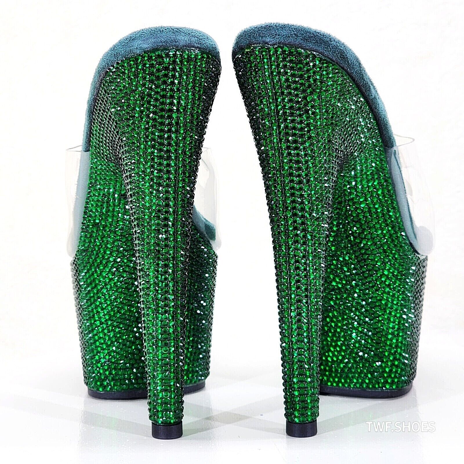 Bejeweled 712RS Emerald Green Rhinestone Platform 7" Stiletto High Heel Shoes - Totally Wicked Footwear