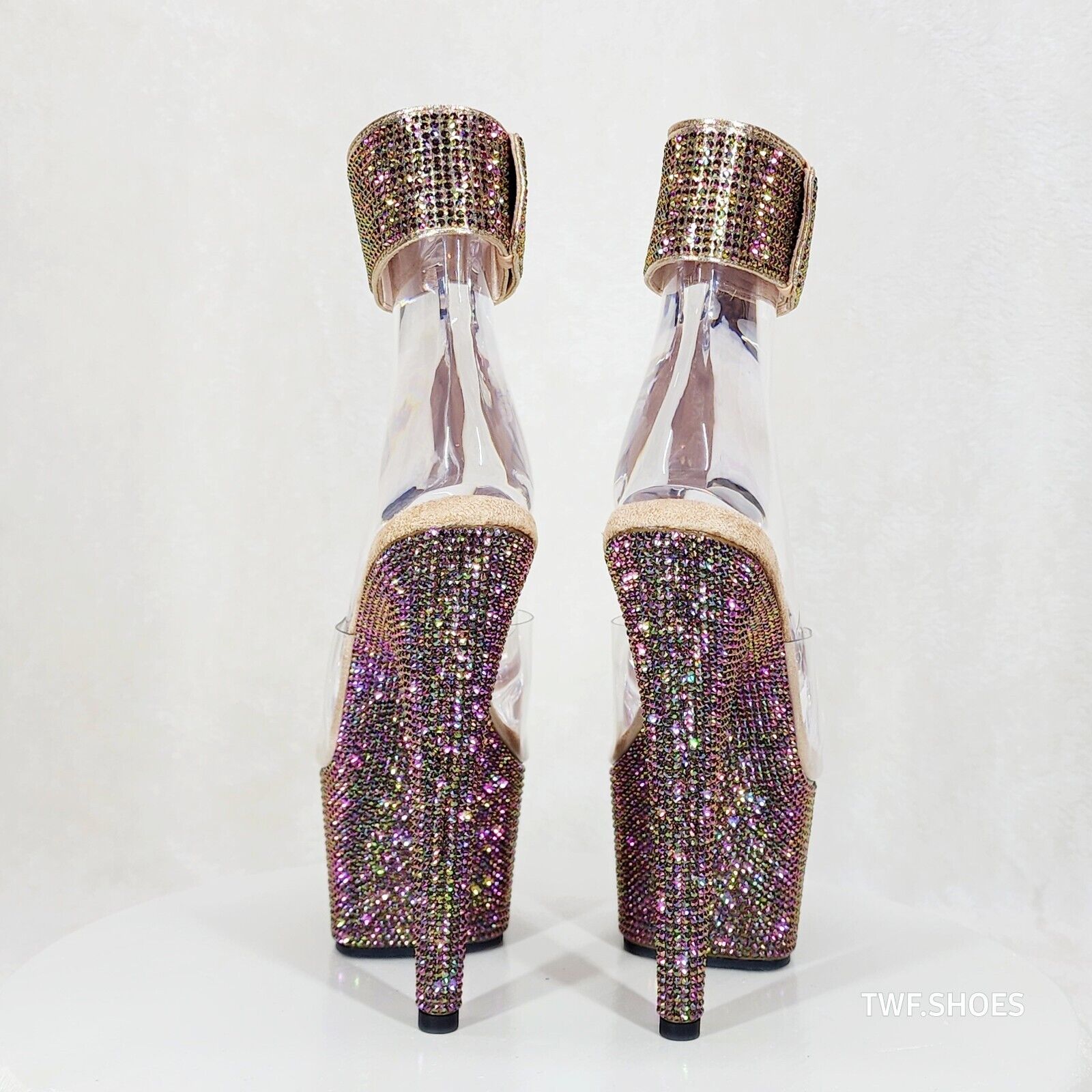 Bejeweled 712RS Bronze Purple Rhinestone Platform 7" Stiletto High Heel Shoes - Totally Wicked Footwear