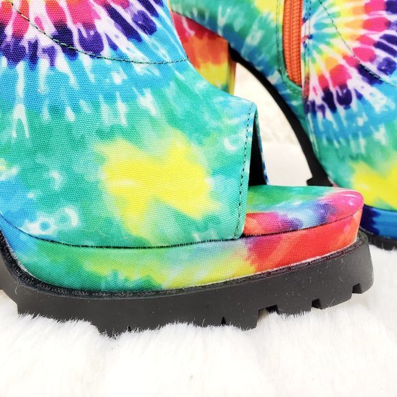 Trippin Colorful Tie Dye Open Toe Chunky Platform Heel Ankle Boots
