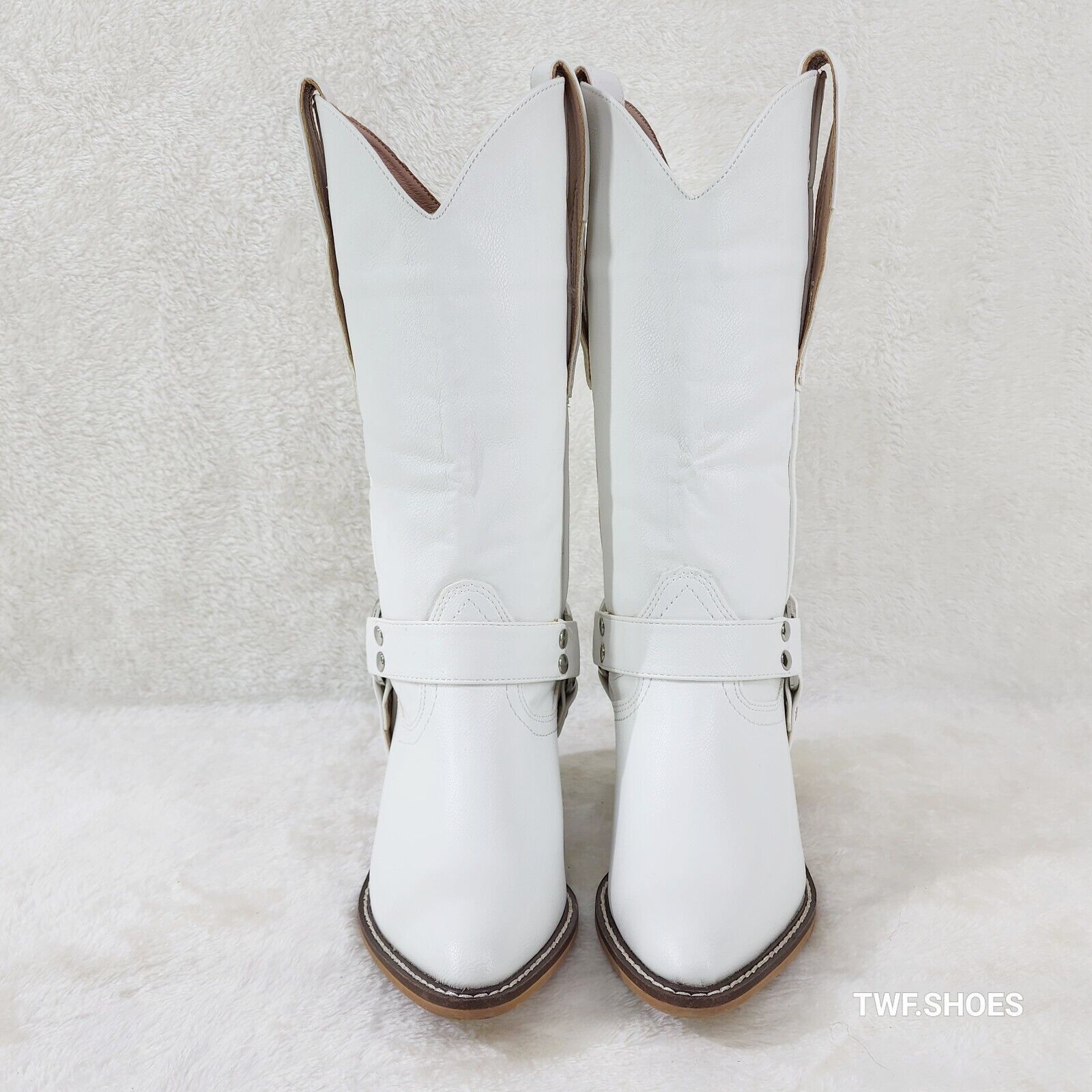 Western Rider Cut Harness White Leatherette Cowboy Pull On Country Cowgirl Boots - Totally Wicked Footwear