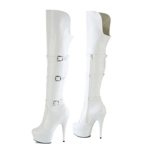 Delight 3018 White Vegan Leather OTK Over the Knee Platform Thigh Boots - Totally Wicked Footwear