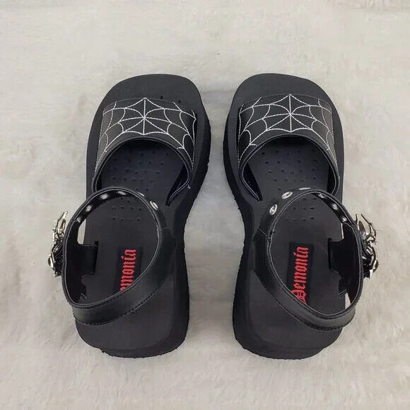 Funn Platform Goth Spider Web Sandals Ankle Strap Wedge Shoes Matte In House - Totally Wicked Footwear