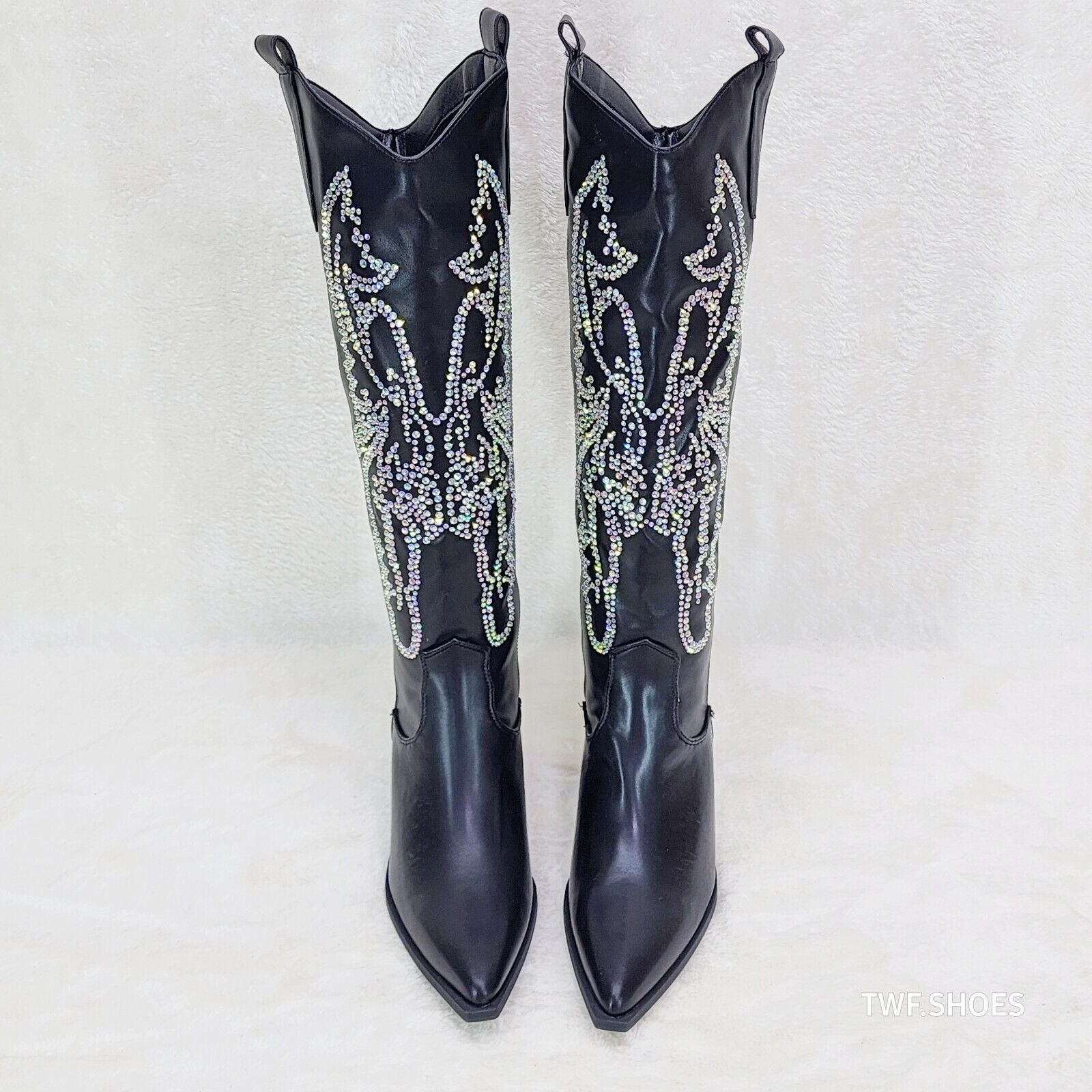 Razzle Black Country Western Cowgirl Knee Boots Rhinestone Dazzle - Totally Wicked Footwear