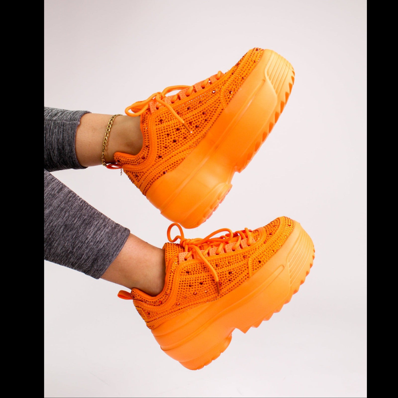 Ultra Cush Orange Rhinestone Platform Sneakers