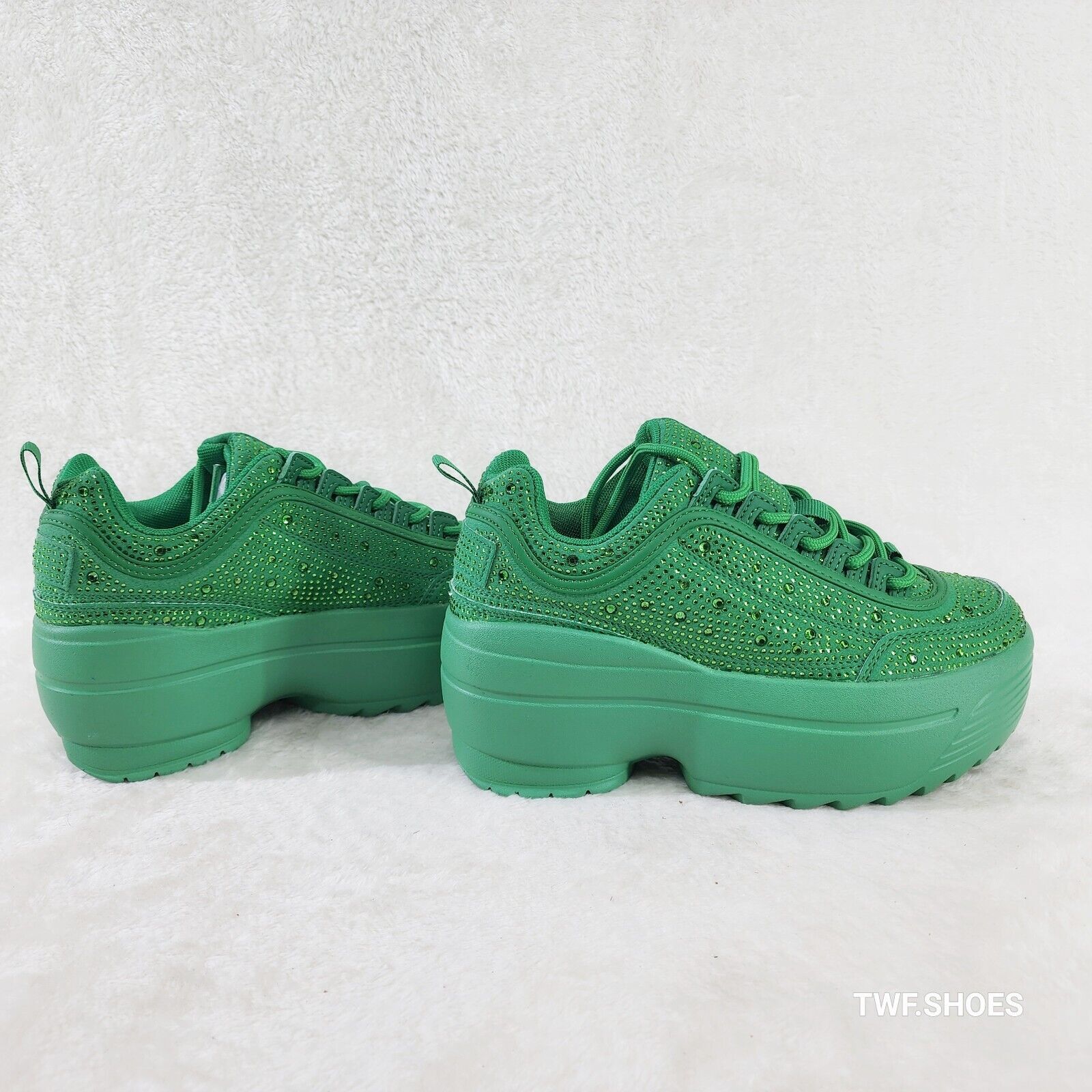 Cush Baby 2 Kelly Green Rhinestone Platform Sneakers - Totally Wicked Footwear