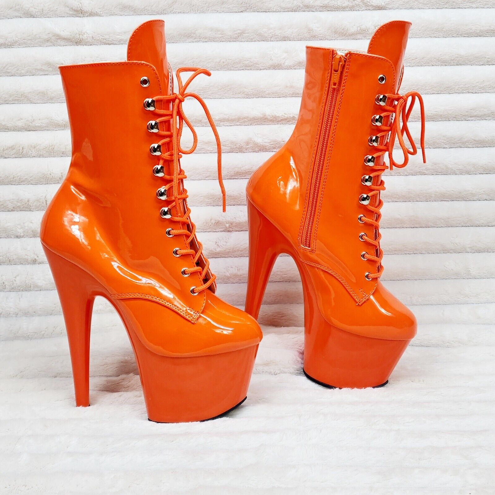 Adore 1020 Orange Patent  7" High Heel Platform Ankle Boots NY - Totally Wicked Footwear
