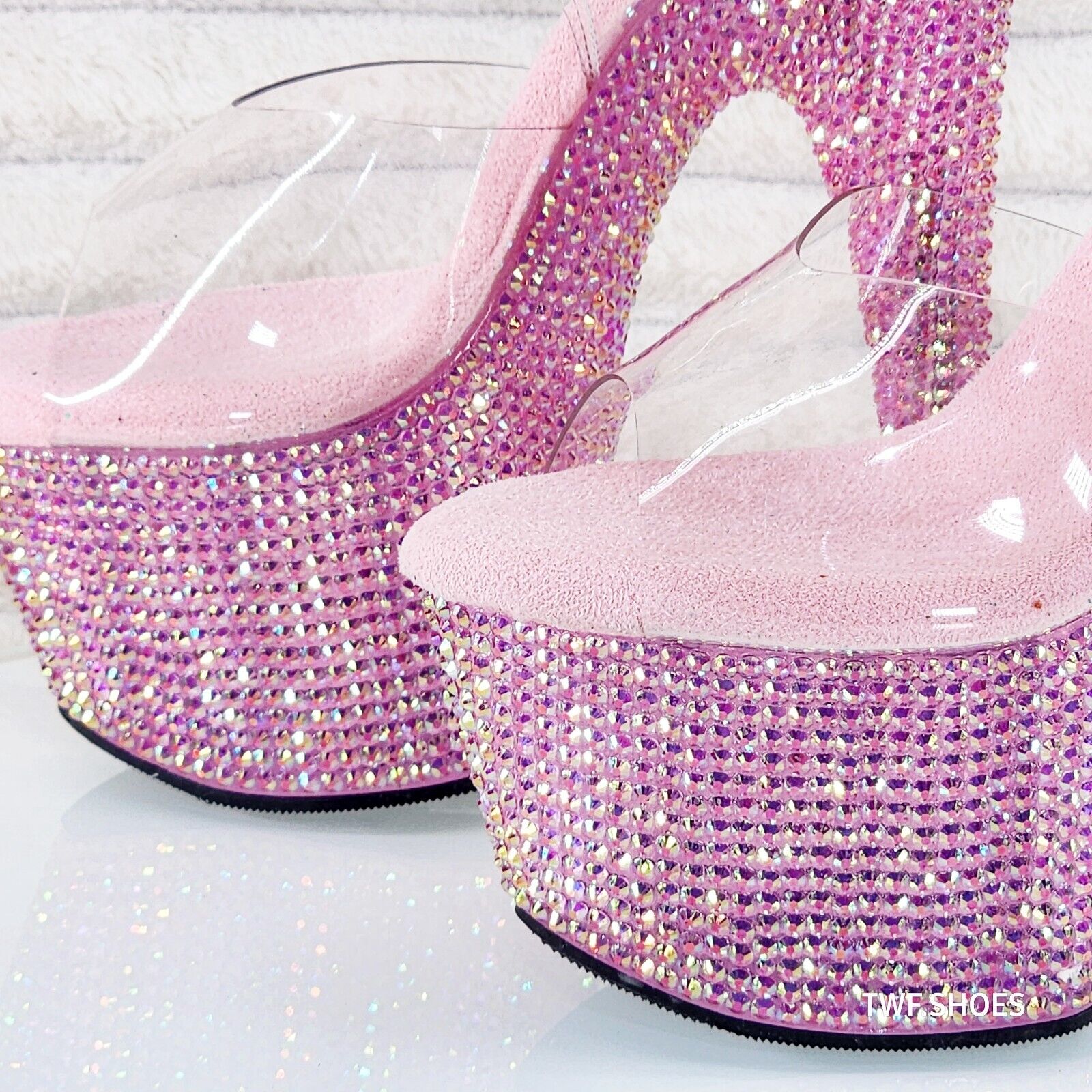 Bejeweled 708RS Rhinestone Platform 7" Stiletto High Heel Shoes Baby Pink - Totally Wicked Footwear