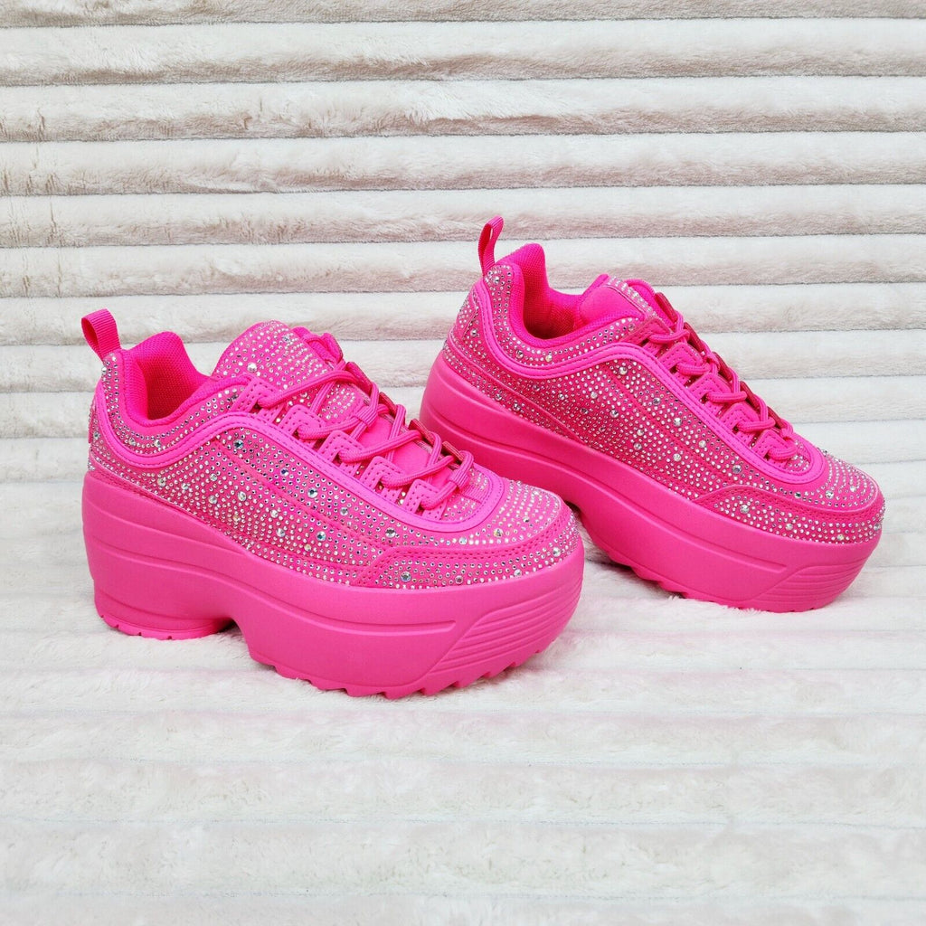Cush Baby 2 Hot Pink Rhinestone Platform Sneakers - Totally Wicked Footwear