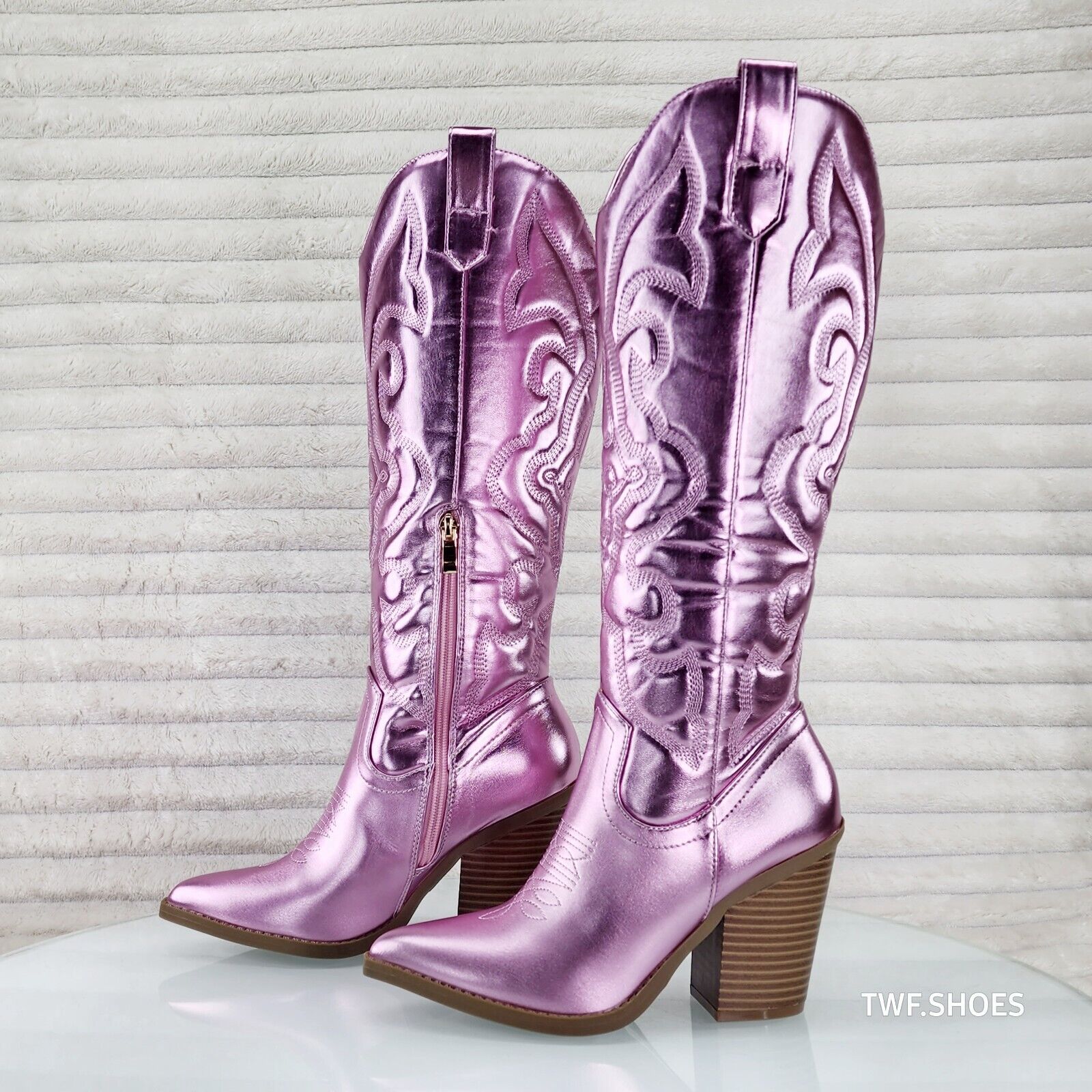Electric Cowboy Metallic Matte Western Knee High Cowgirl Boots Baby Pink - Totally Wicked Footwear