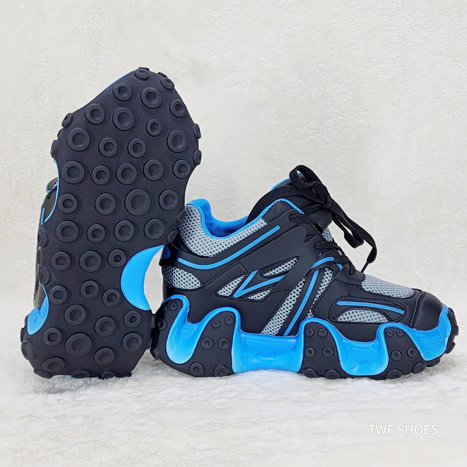 Anthony Wang Alien Black & Blue Hidden Wedge Platform Sneakers Tentacle Tread - Totally Wicked Footwear