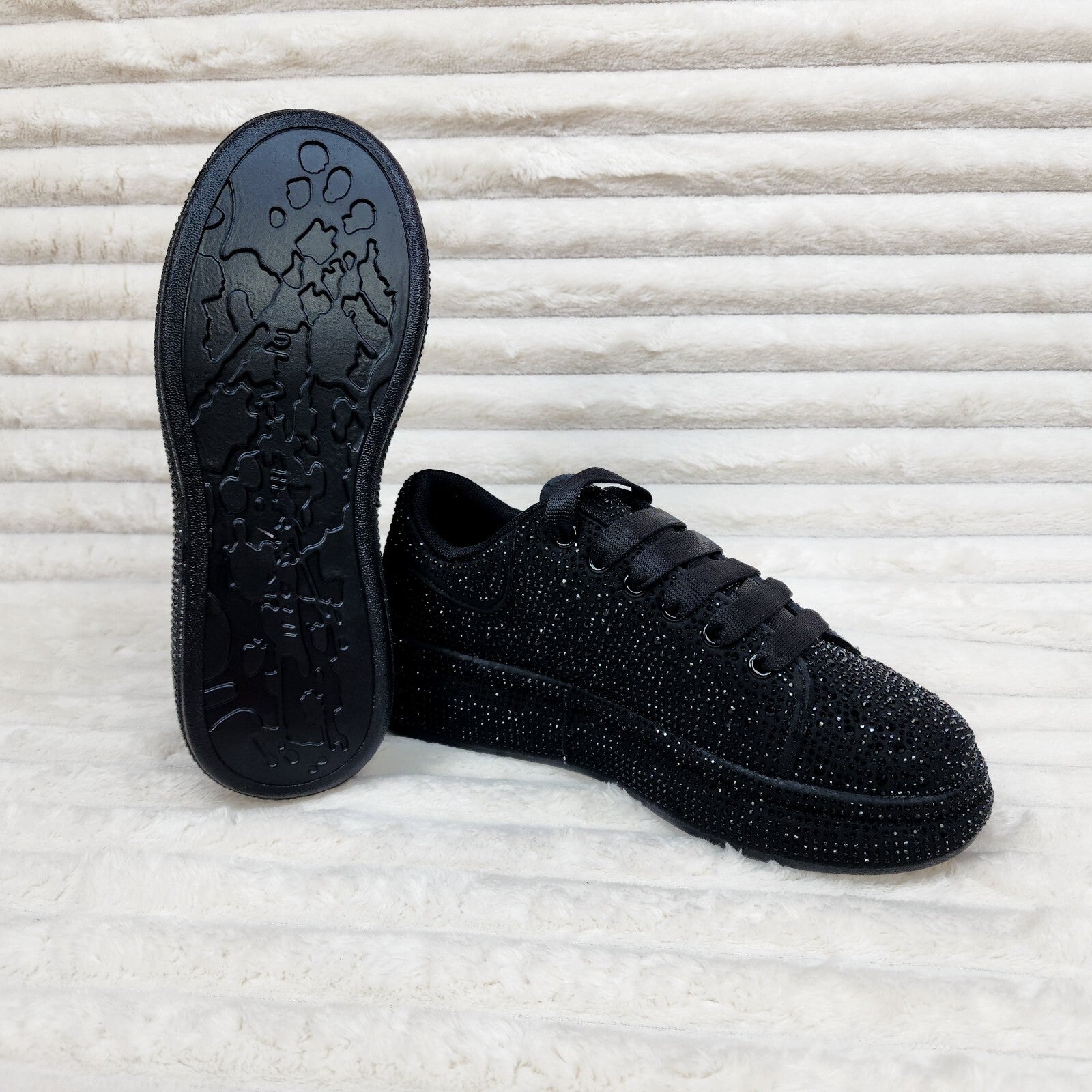 Dazzle Cush Black Rhinestone Platform Sneakers Tennis Shoes