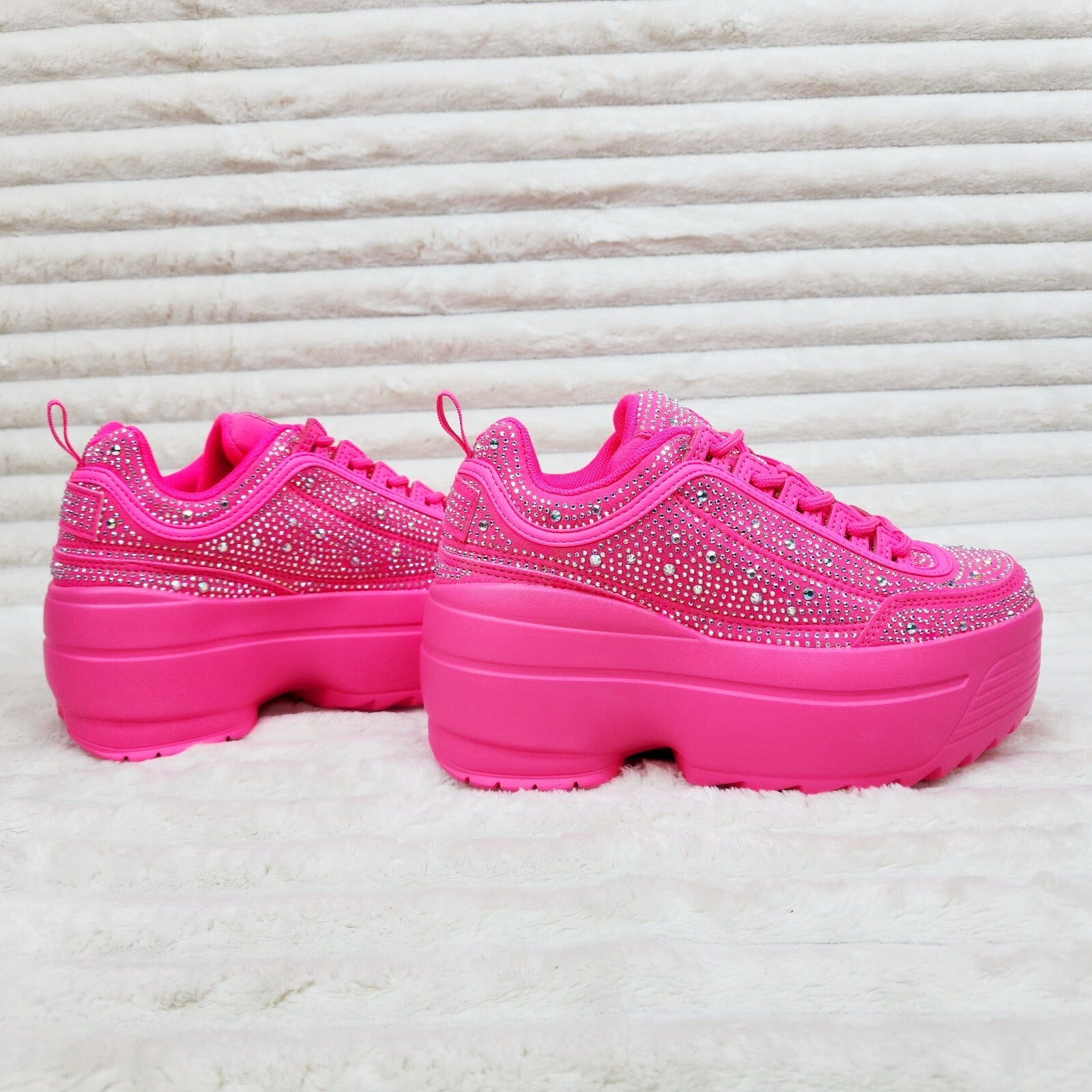Ultra Cush Hot Pink Rhinestone Platform Sneakers