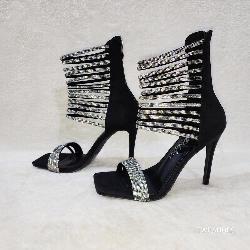 Sparked Closed Back Rhinestone Rope Strap Open Square Toe Evening Heels Shoes - Totally Wicked Footwear