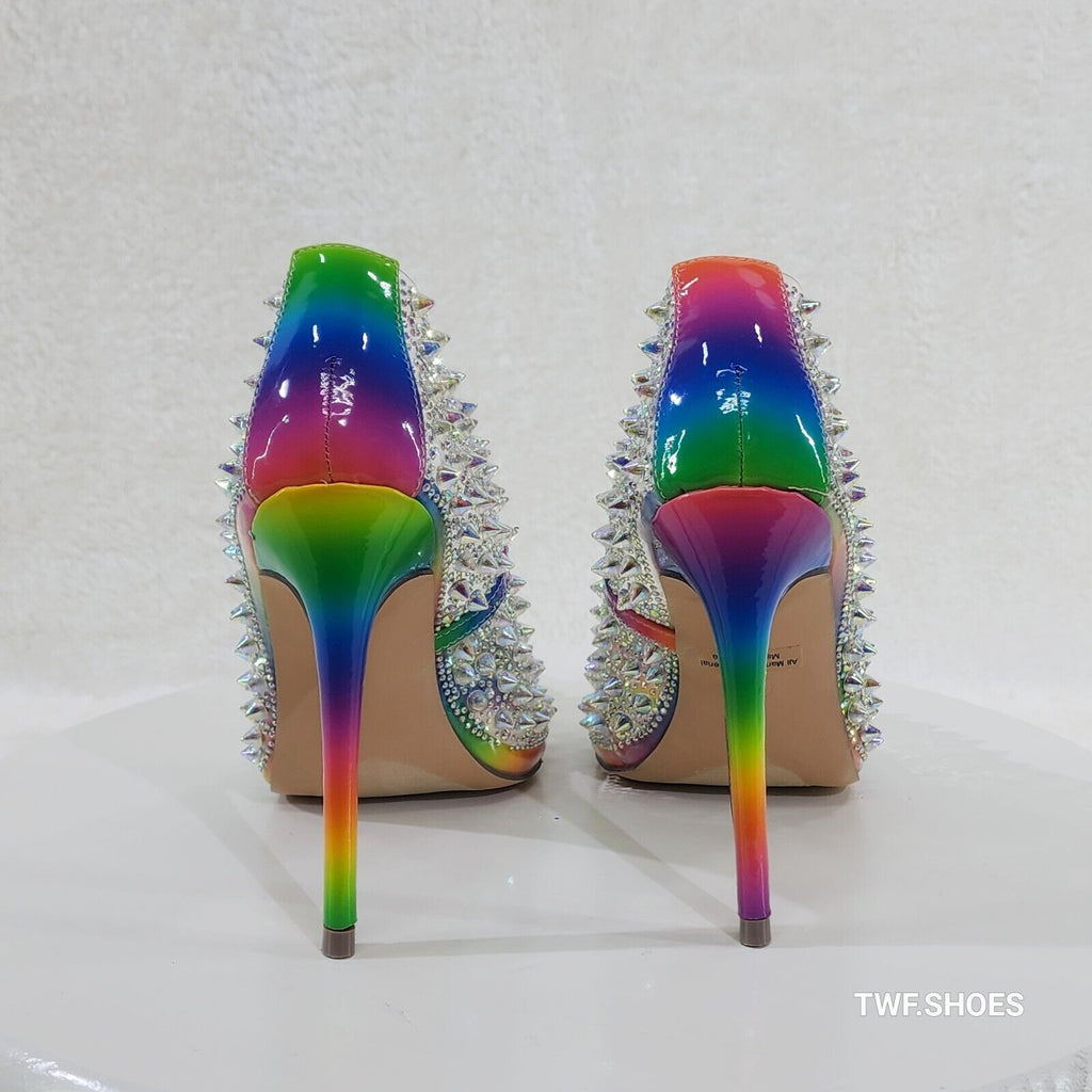 Spicy Stiletto PVC Clear Pumps Rainbow Studs & Rhinestone Pumps Stiletto Heels - Totally Wicked Footwear