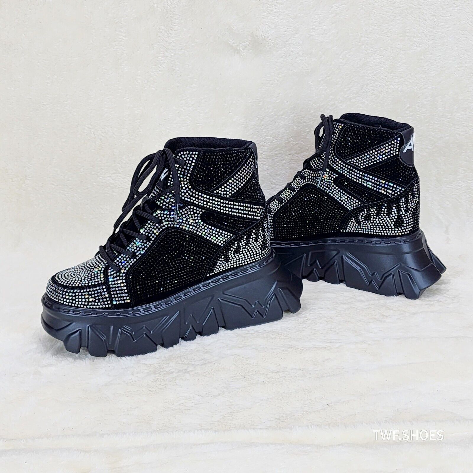 Anthony Wang Berry Silver & Black Rhinestone Platform Hidden Wedge Sneakers - Totally Wicked Footwear