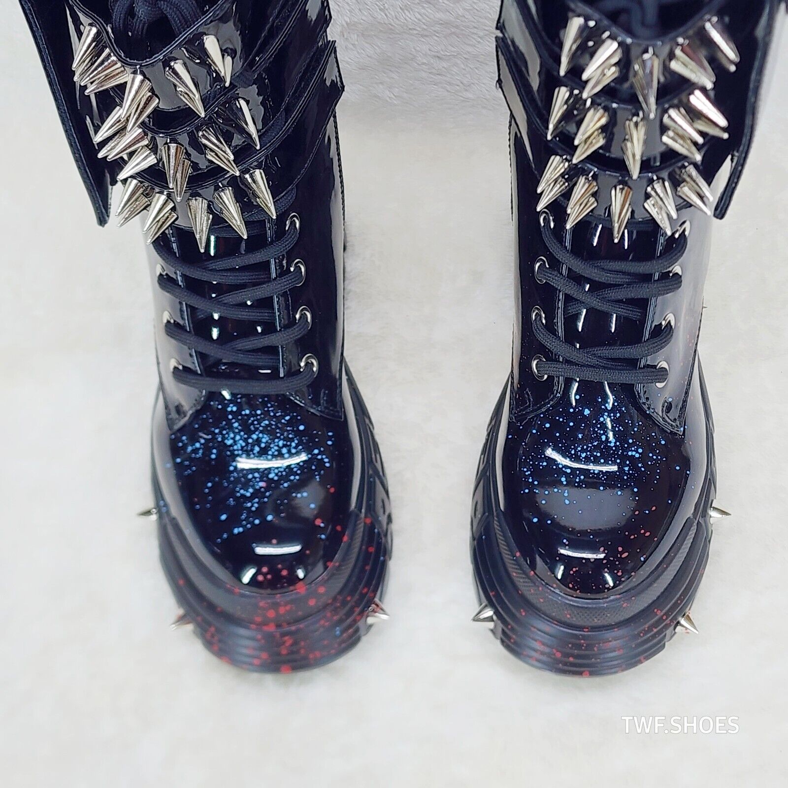 Anthony Wang Blackest Night Patent Spatter Cyber Punk Goth Platform Boots - Totally Wicked Footwear