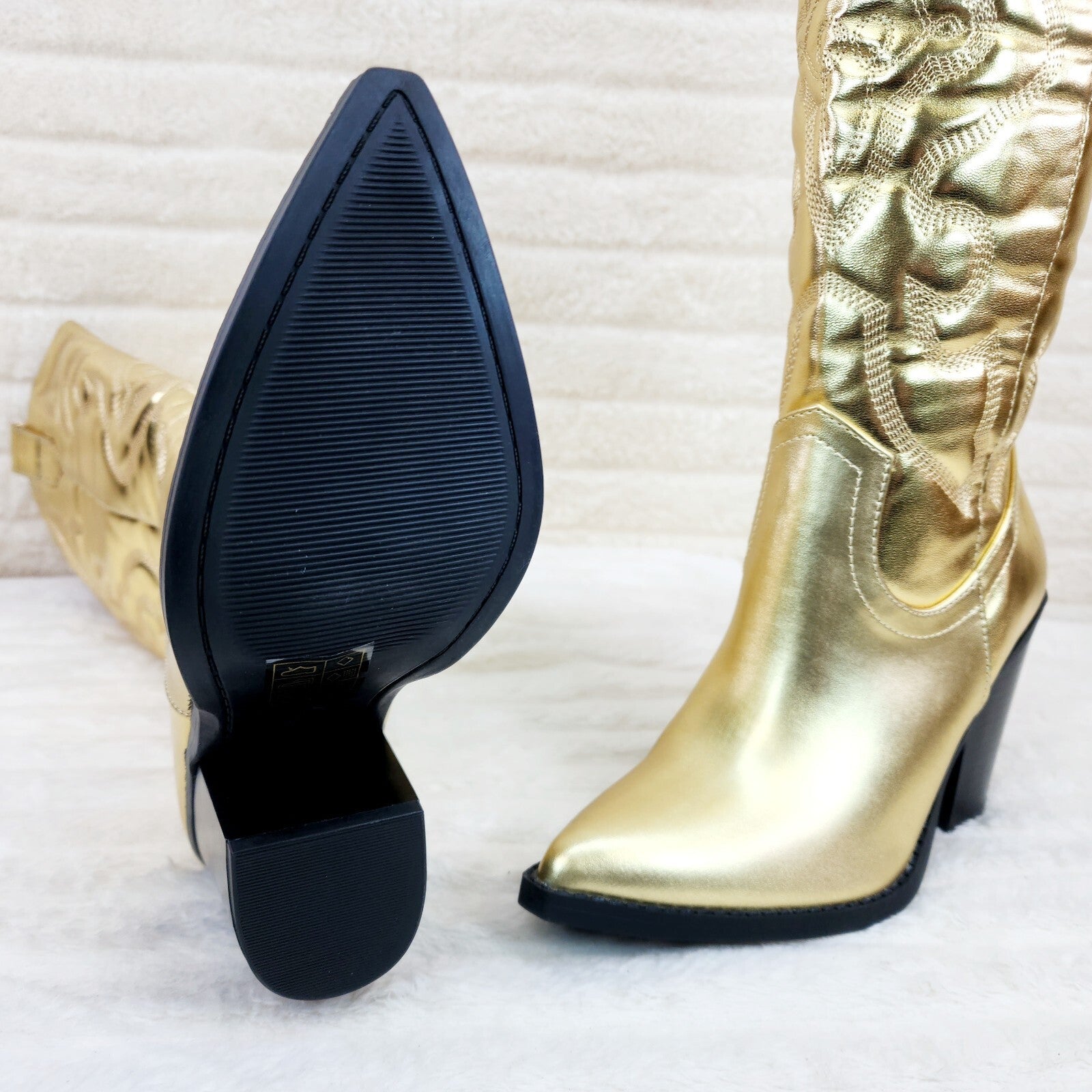 Electric Brushed Metallic Gold Western Knee High Cowgirl Boots
