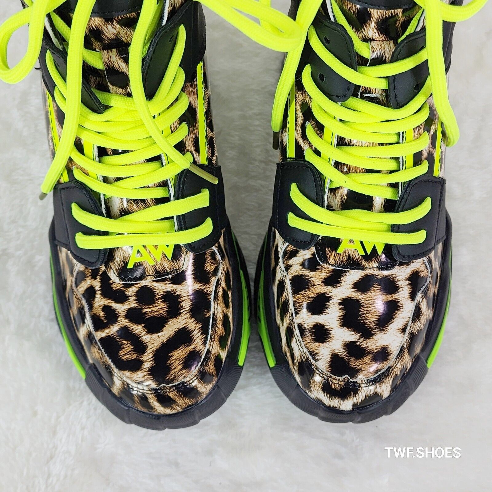 Wang Damson Lime Leopard Platform Hi-Top Sneaker Boots Hidden Wedge - Totally Wicked Footwear
