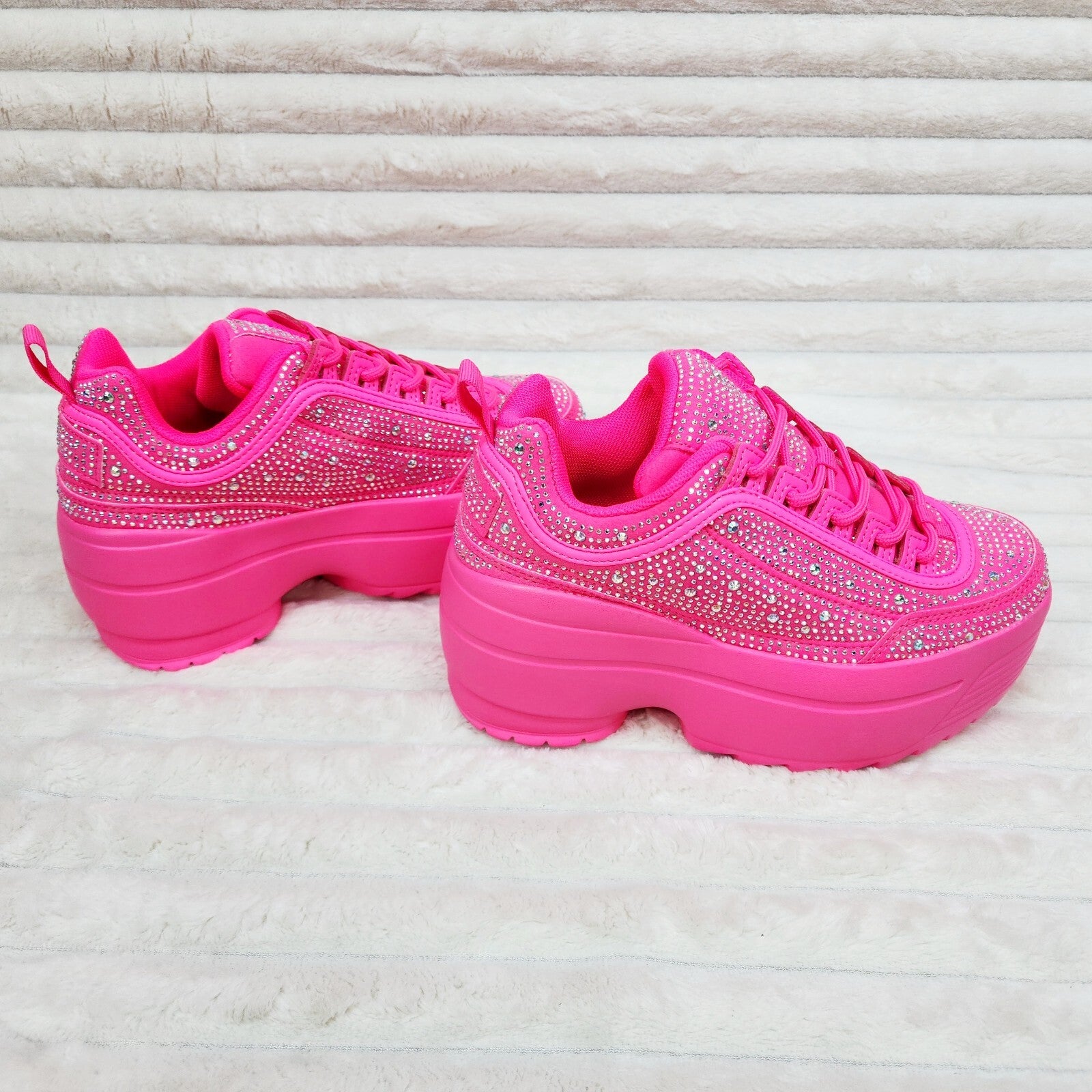 Ultra Cush Hot Pink Rhinestone Platform Sneakers