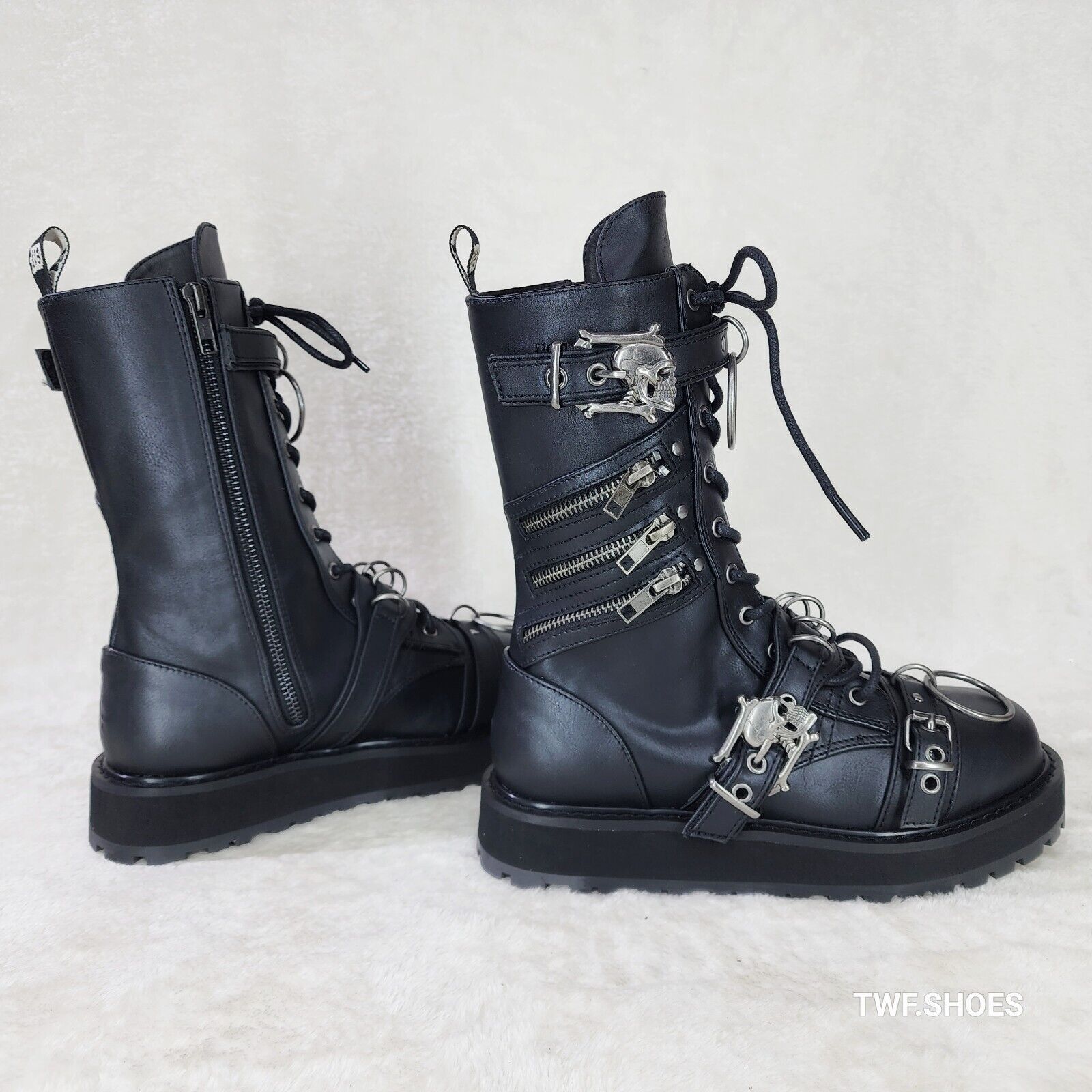 Valor Goth Combat Biker Ankle Boots Black Matte Men US DEMONIA NY - Totally Wicked Footwear