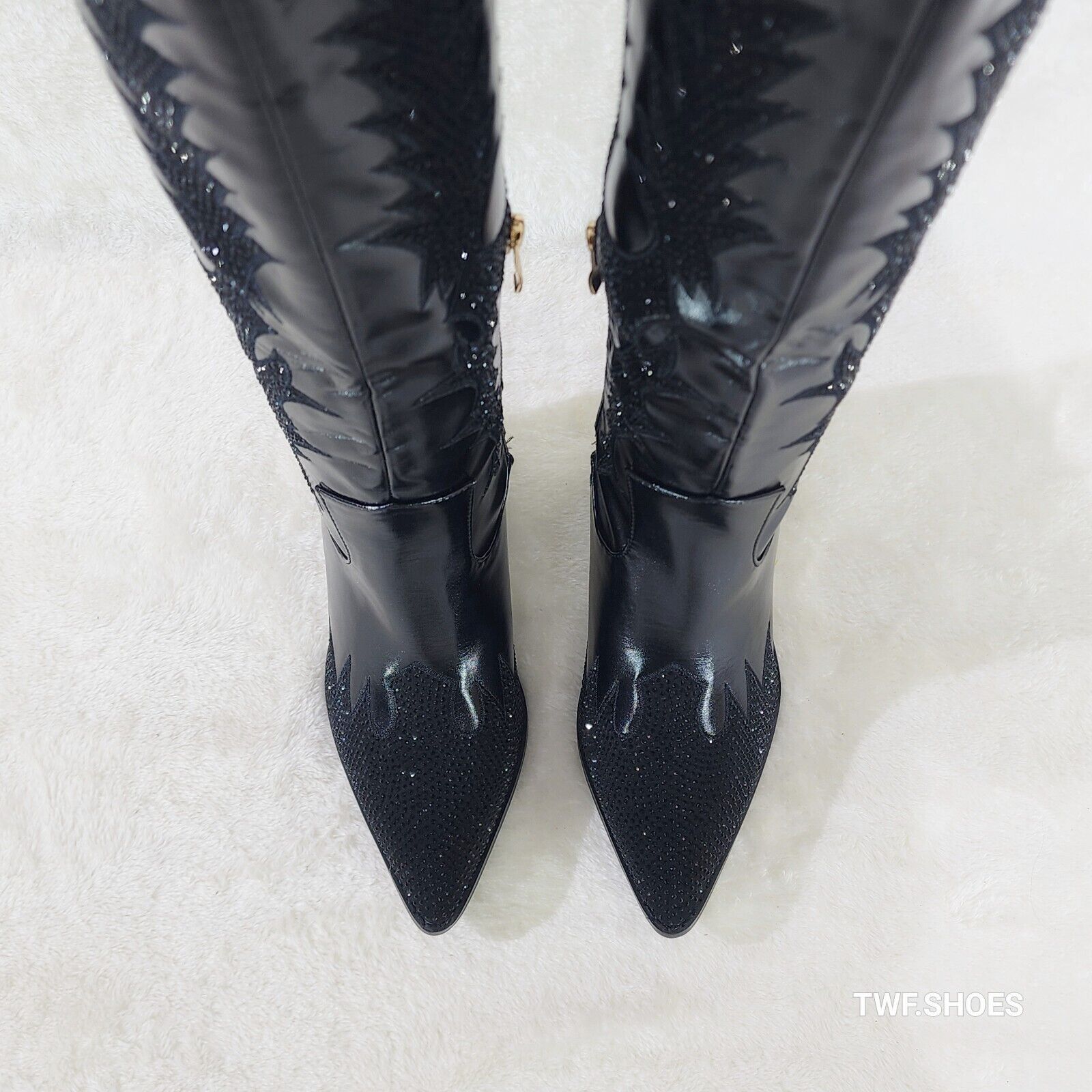 Rodeo Flash Black Matte Rhinestone Western Knee High Cowgirl Boots - Totally Wicked Footwear