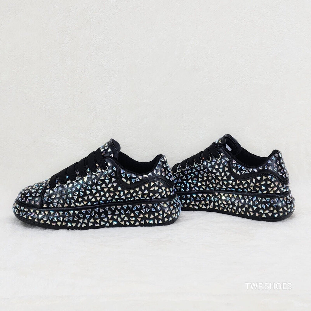 Geo Dazzle Cush Iridescent Stone Black Platform Sneakers Tennis Shoes - Totally Wicked Footwear