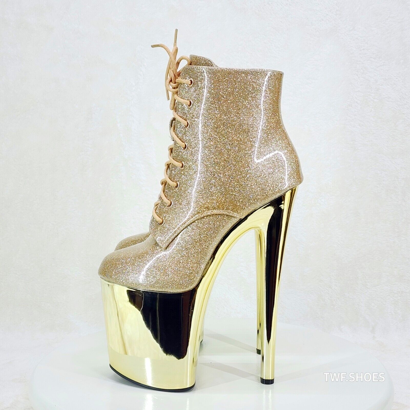 Bulls Gold Glitter Patent Chrome Platform High Heel Ankle Boots - Totally Wicked Footwear