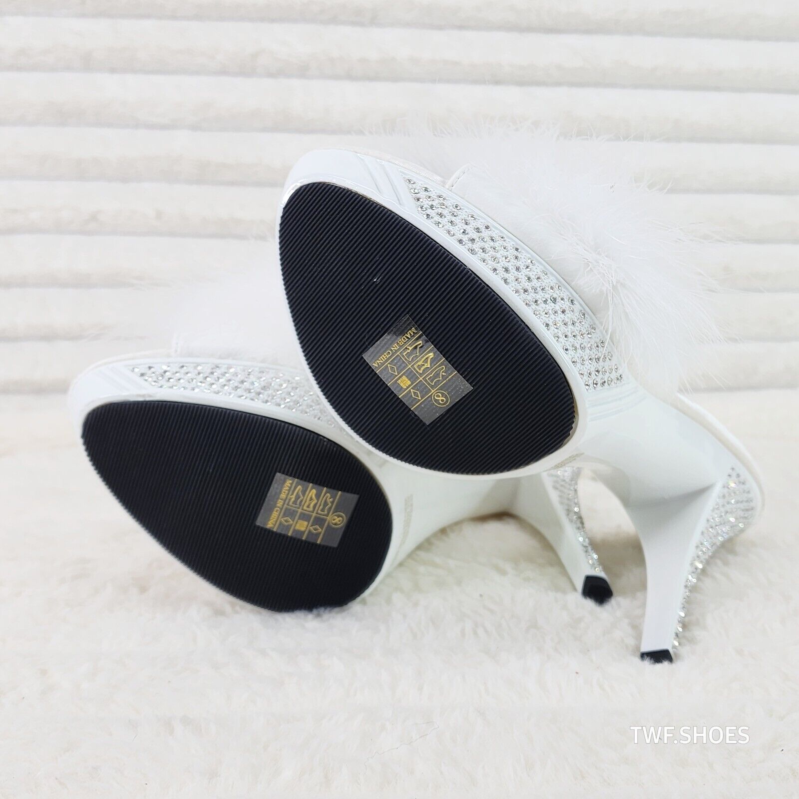 Elegance Marabou Feather Slip On Platform Sandals 5" Stiletto Heel Shoes White - Totally Wicked Footwear