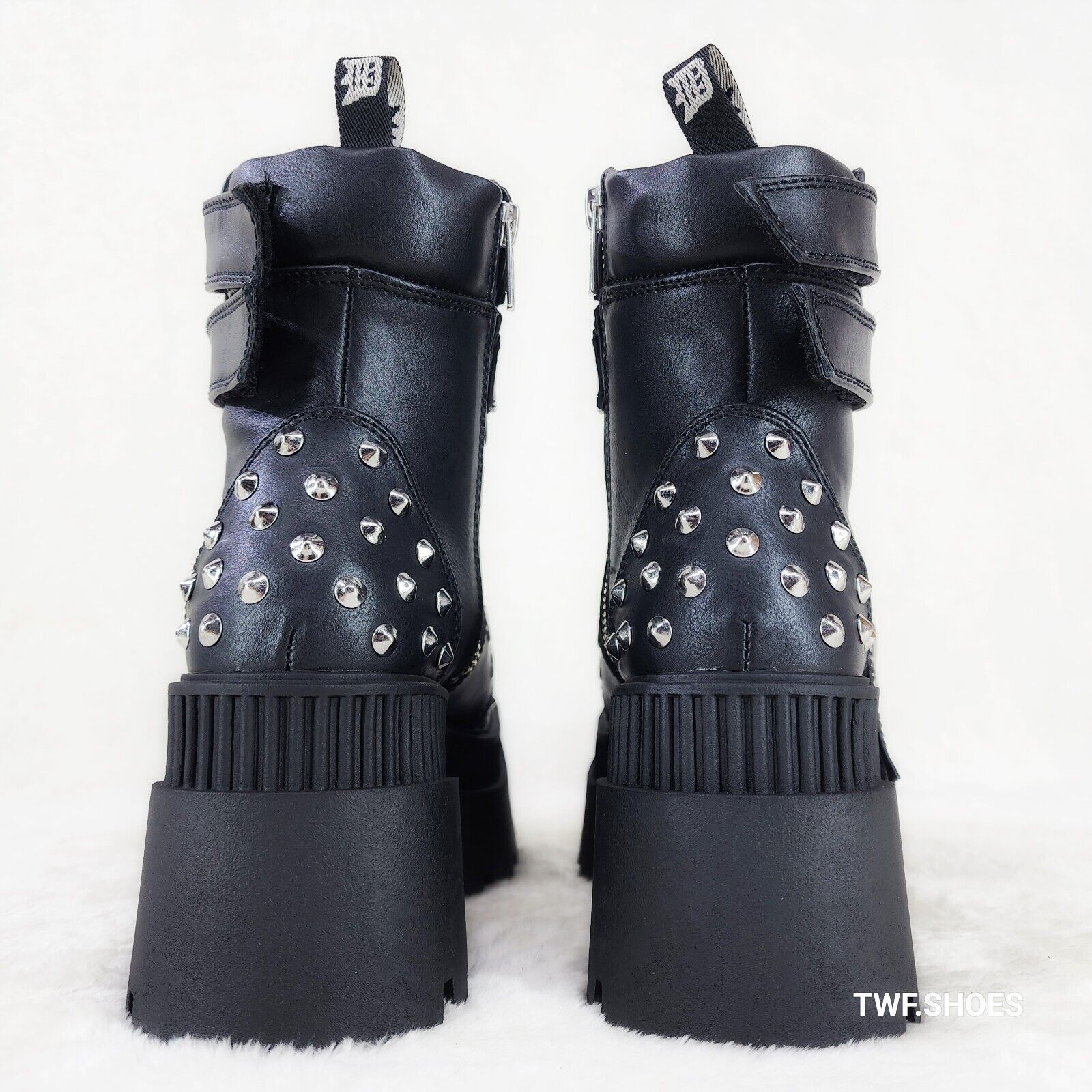 Wicked Wrath 58 Square Toe Goth Lace Up Big Buckle Strap Ankle Boots - Totally Wicked Footwear