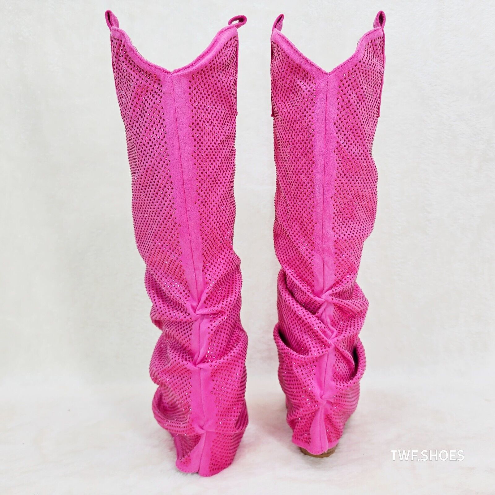 Country Twist Fuchsia Draped Rhinestone Fold Over Western Cowgirl Boots - Totally Wicked Footwear