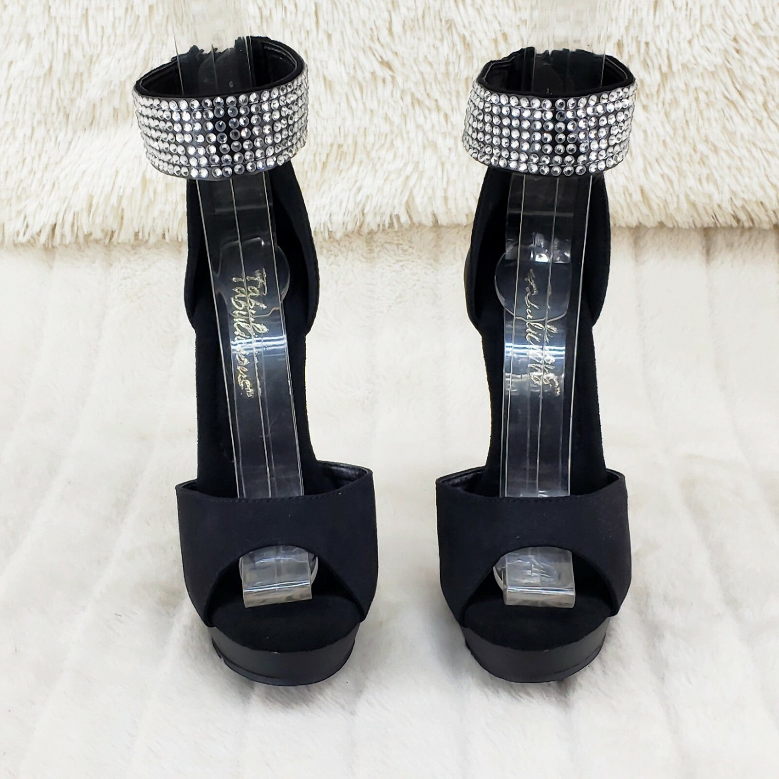 Sultry 625 Black Faux Suede 6" High Heels Platform Sandal Shoes NY