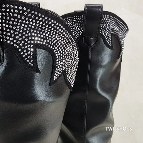Primal Country Western Sexy Black OTK Thigh Boots With Rhinestone Trims