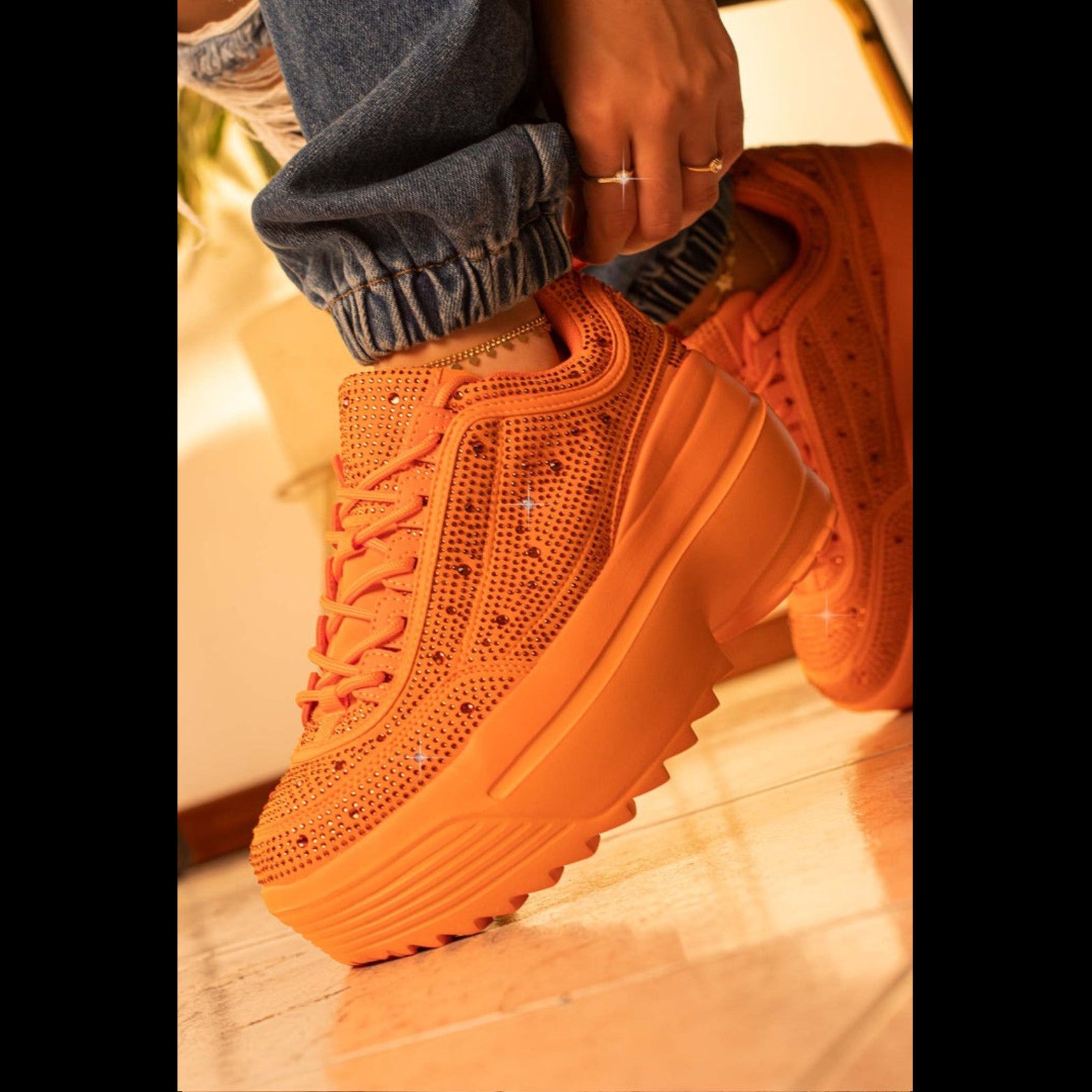 Ultra Cush Orange Rhinestone Platform Sneakers