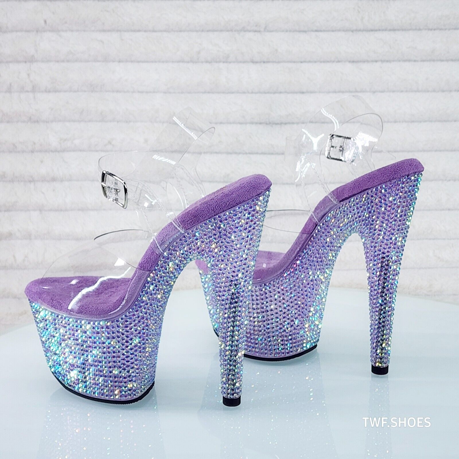 Bejeweled 708RS Rhinestone Platform 7" Stiletto High Heel Shoes Lilac Purple - Totally Wicked Footwear