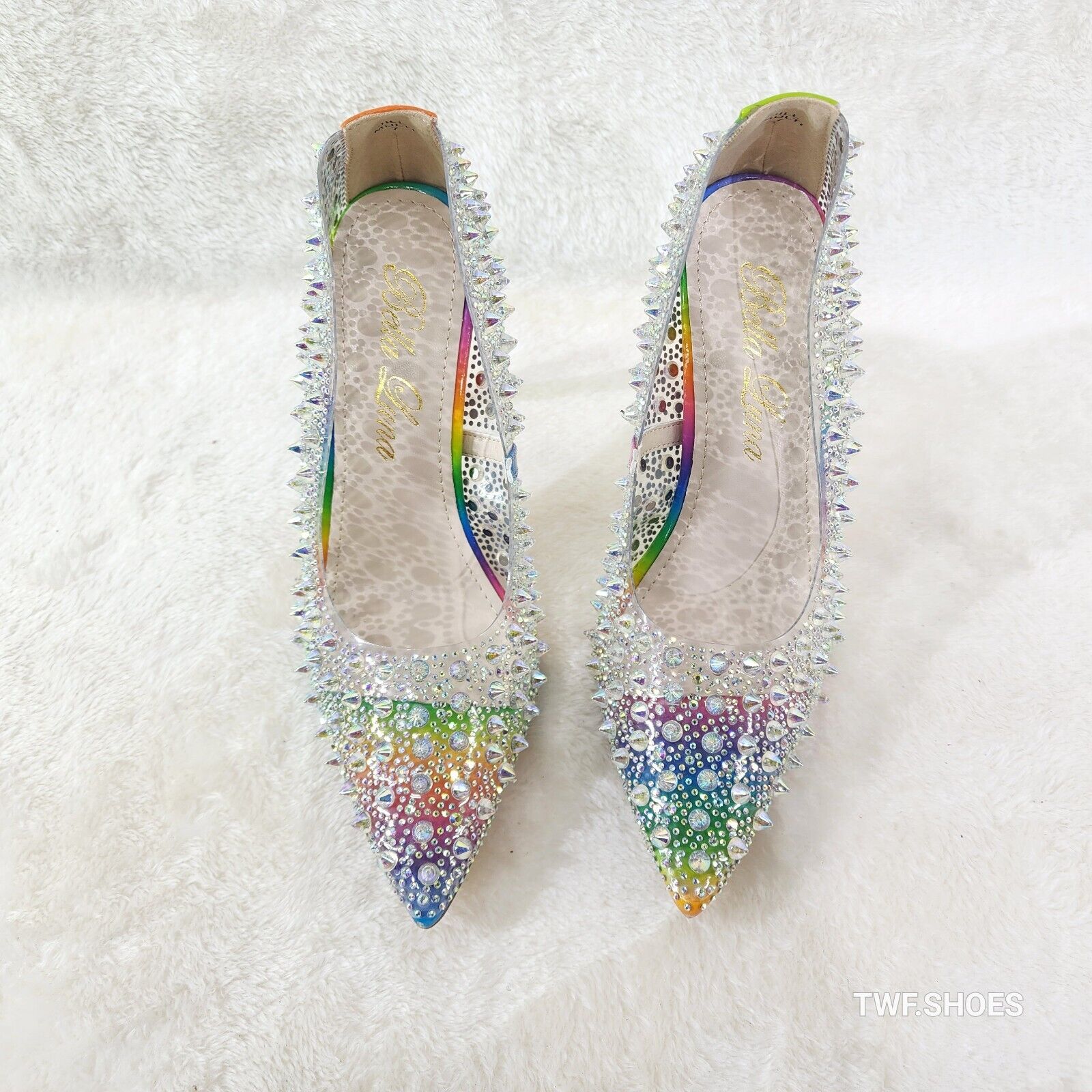 Spicy Stiletto PVC Clear Pumps Rainbow Studs & Rhinestone Pumps Stiletto Heels - Totally Wicked Footwear
