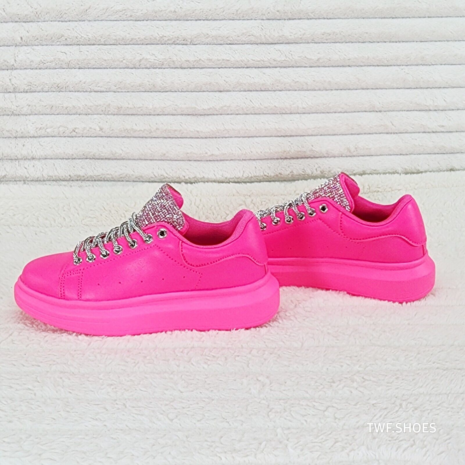Comfy Cush 4 Bright Neon Hot Pink Rhinestone Fashion Sneakers Tennis Shoes - Totally Wicked Footwear