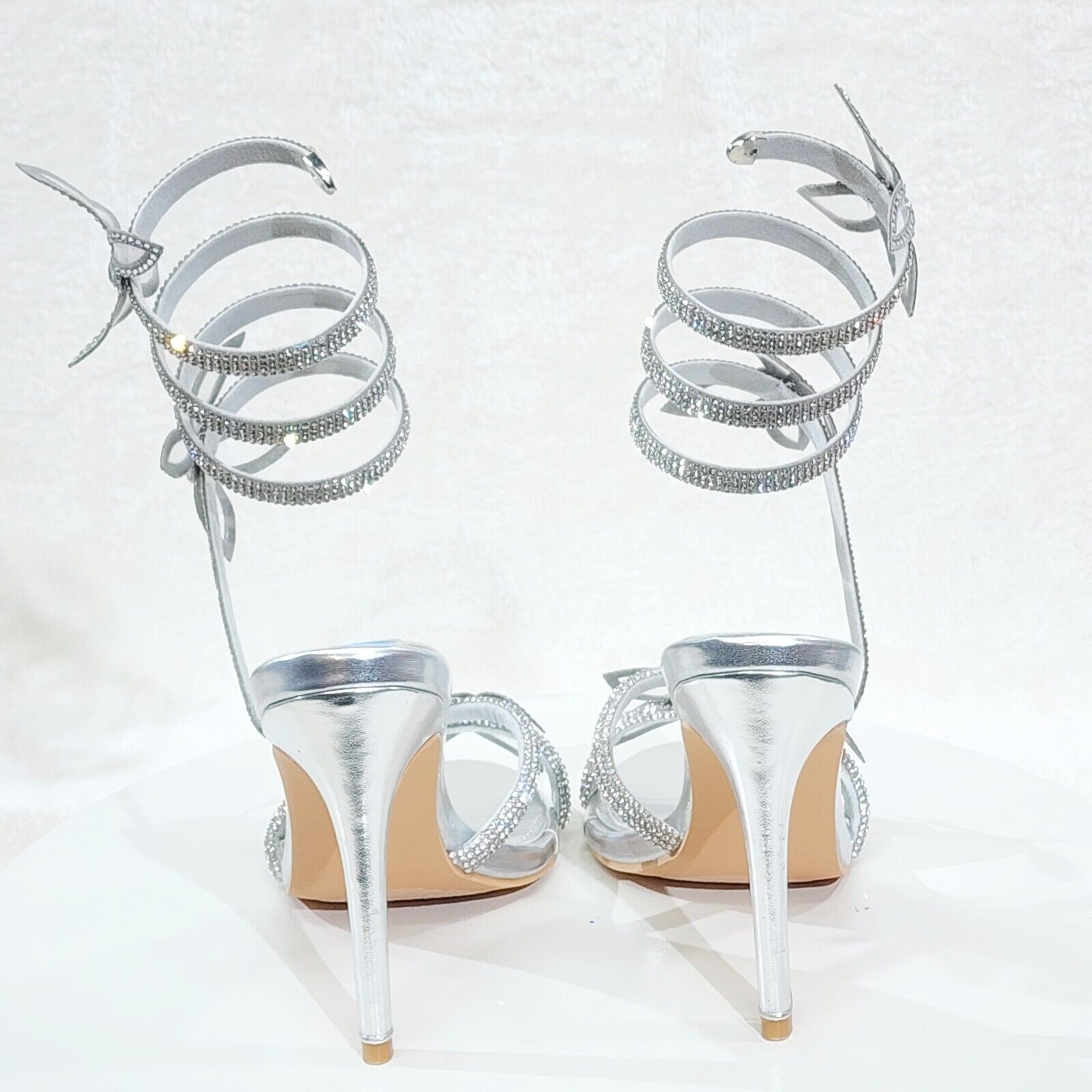 Fly Girl 2 Silver Upper Rhinestone Butterfly Wrap Strap 4" Stiletto High Heels - Totally Wicked Footwear