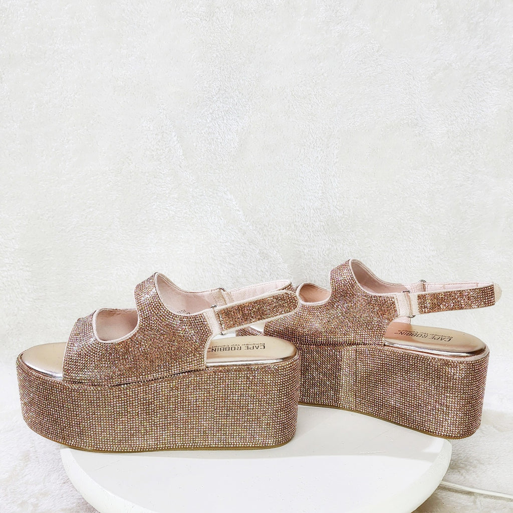 Oh Yeah Rose Gold 3" Platform Sparkling Rhinestone Flatform Slingback Sandals - Totally Wicked Footwear