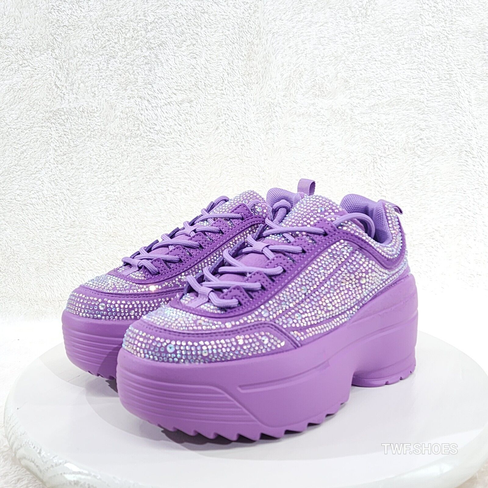 Cush Baby 2 Lilac Purple Rhinestone Platform Sneakers - Totally Wicked Footwear