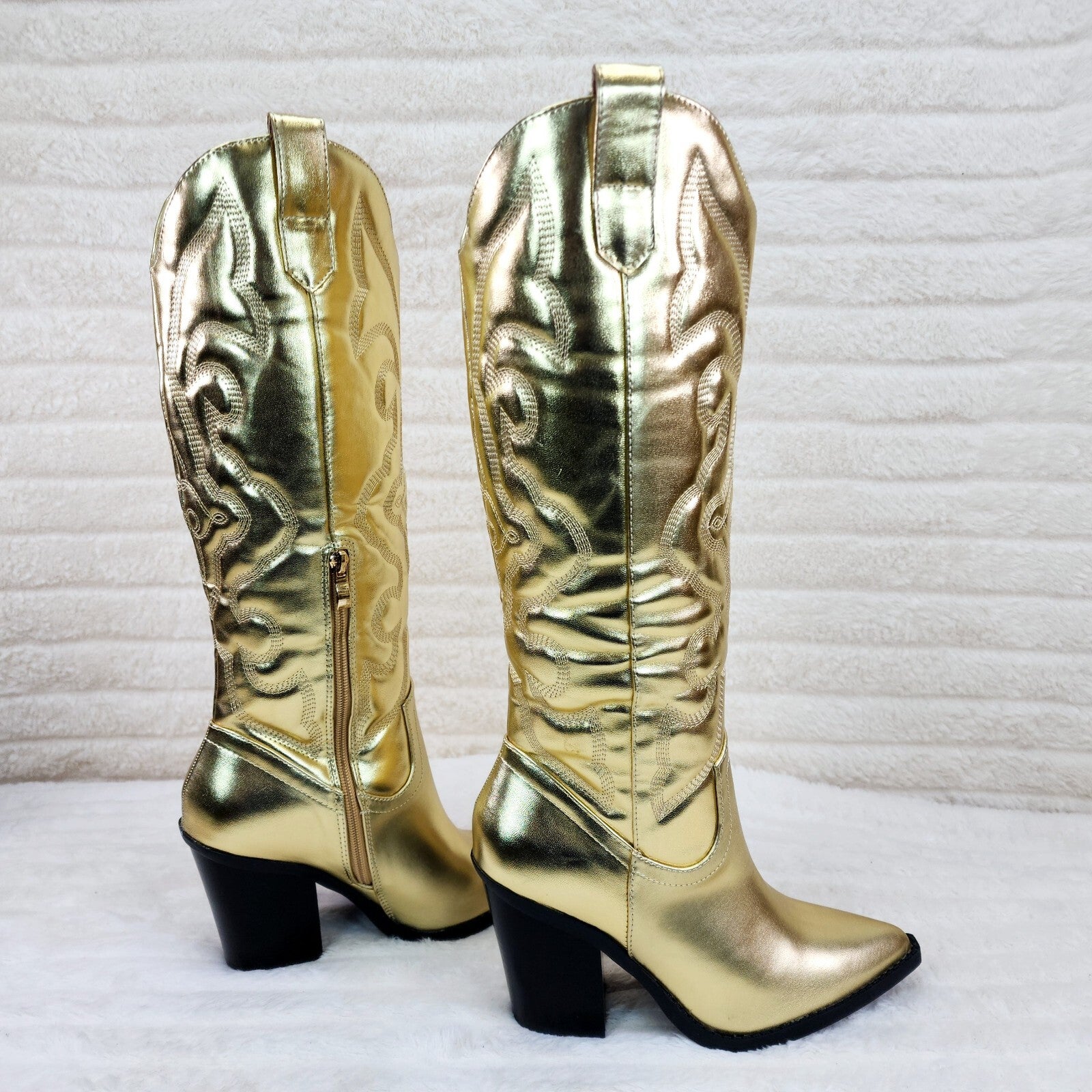 Electric Brushed Metallic Gold Western Knee High Cowgirl Boots