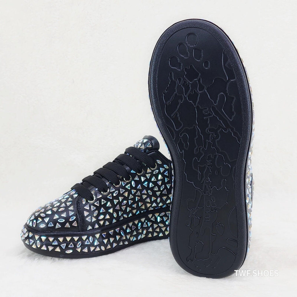 Geo Dazzle Cush Iridescent Stone Black Platform Sneakers Tennis Shoes - Totally Wicked Footwear
