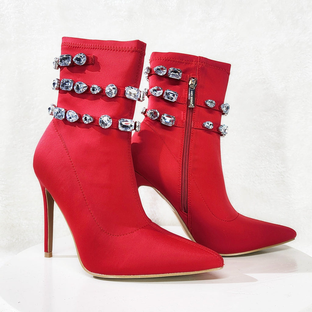 Allure Sexy Stiletto High Heels Red Stretch Ankle Boot Chelsea Boots - Totally Wicked Footwear