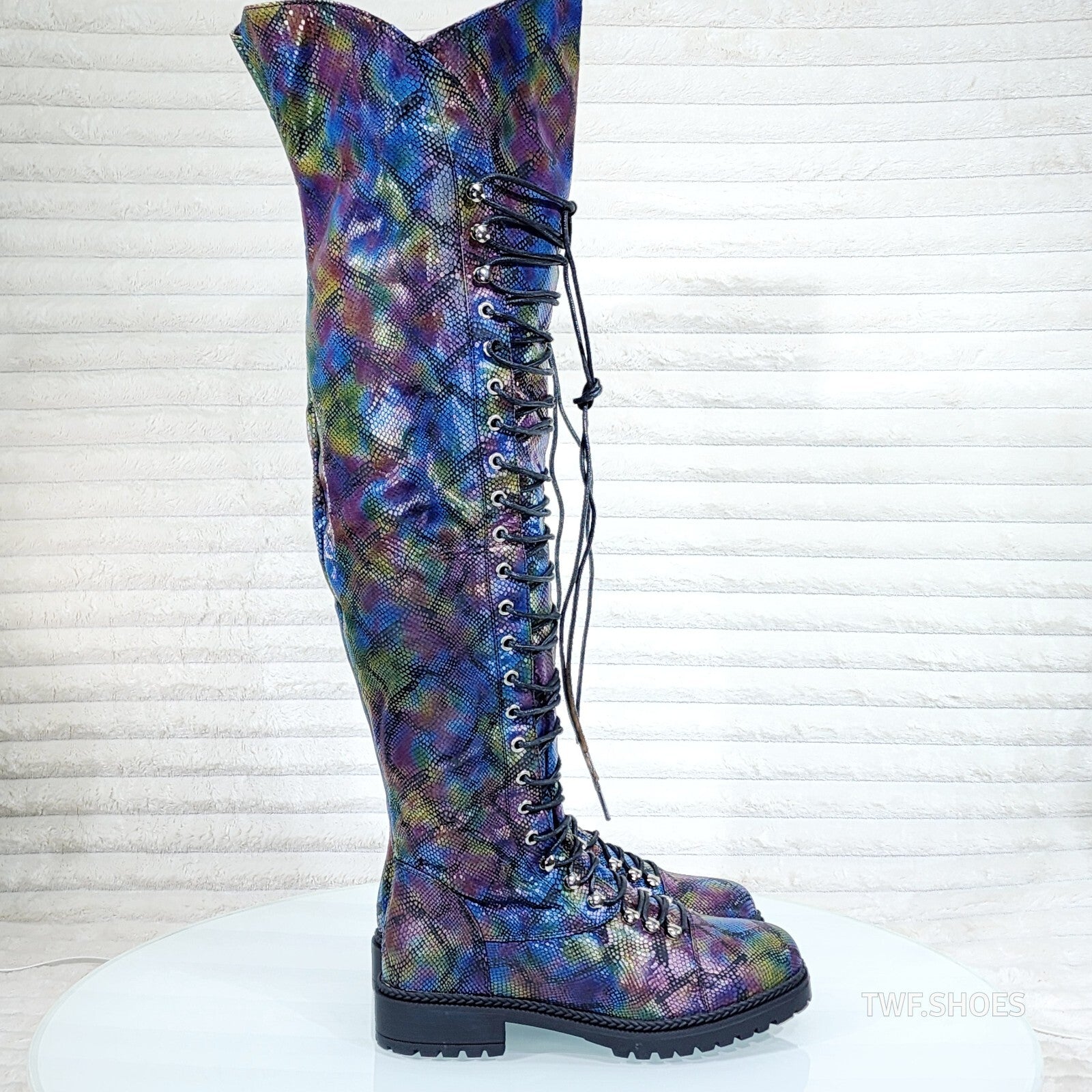 Ocho Colorful Rainbow Snake Corset Lace Over the Knee Fashion Riding Boot Travis