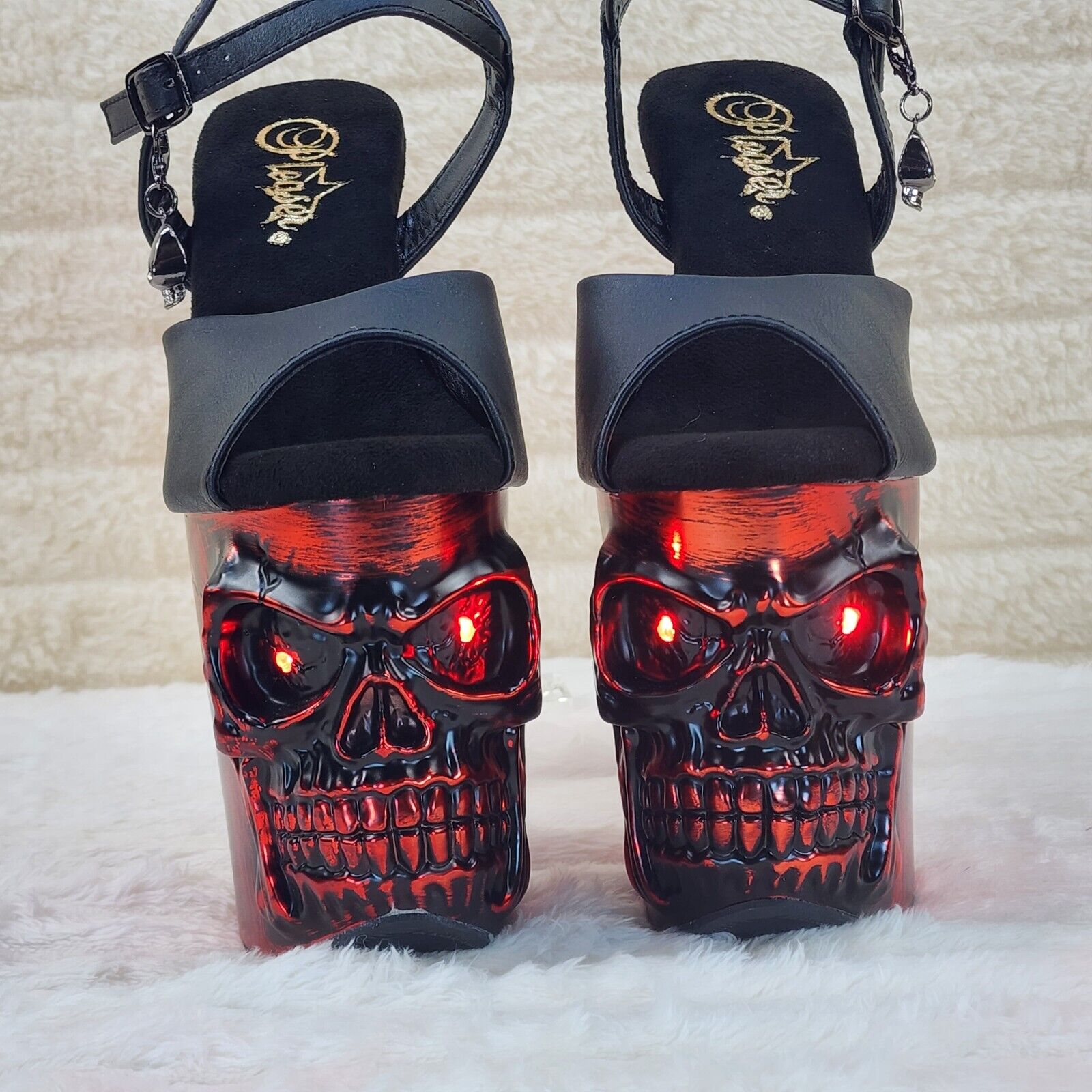 Rapture Black Matte Red Skull & Bones LED 8" High Heel Platform Shoes 5-10 NY - Totally Wicked Footwear